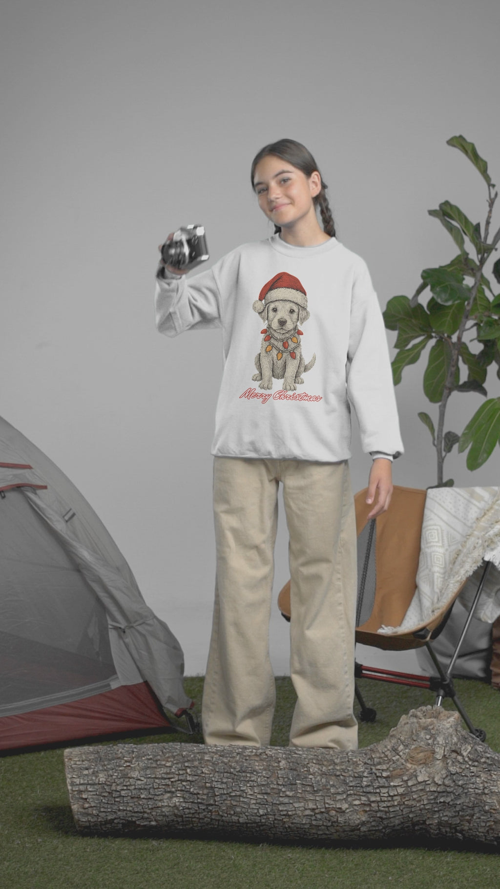 Christmas Puppy Sweatshirt – 'Merry Christmas' Labrador in Santa Hat Crewneck