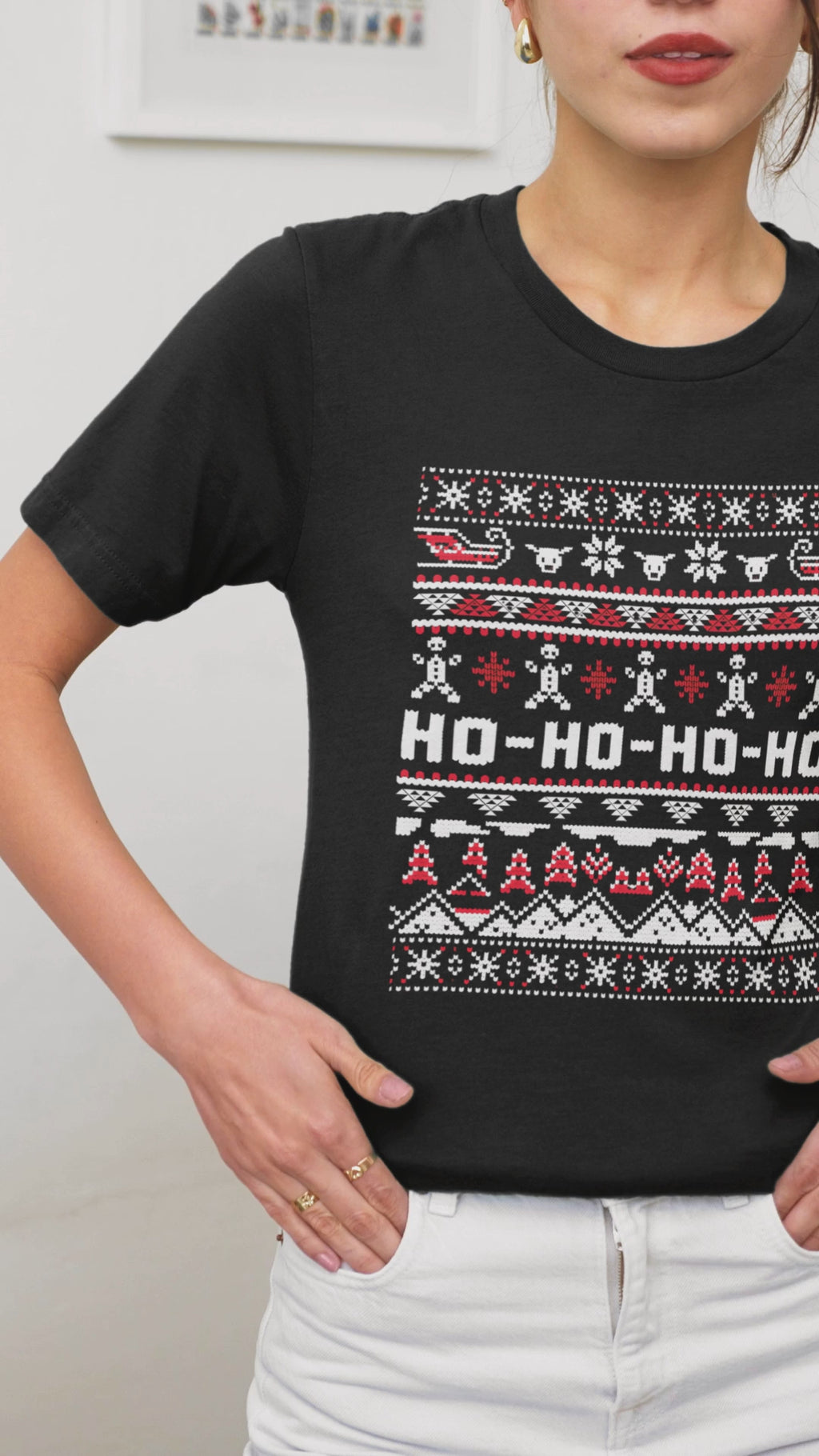 Ho-Ho-Ho Holiday Tee — Festive Christmas Sweater Print Shirt