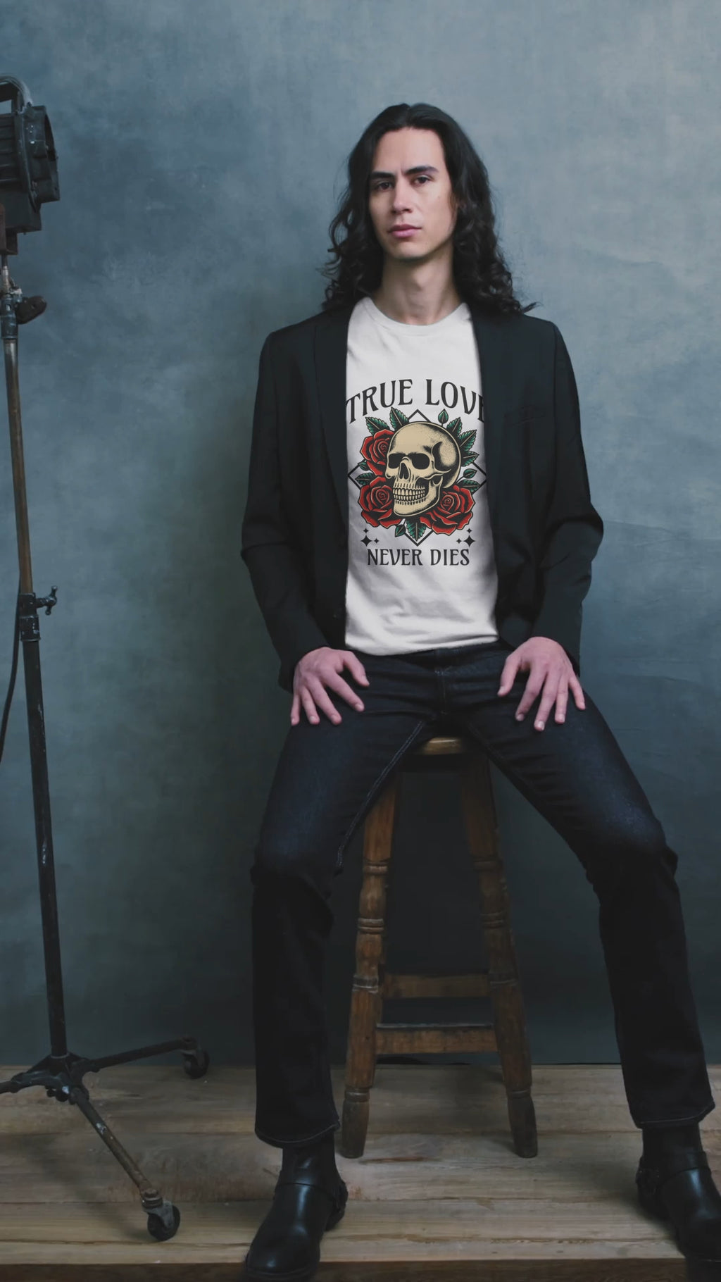 True Love Never Dies Skull Tee — Gothic Rose Graphic T-Shirt