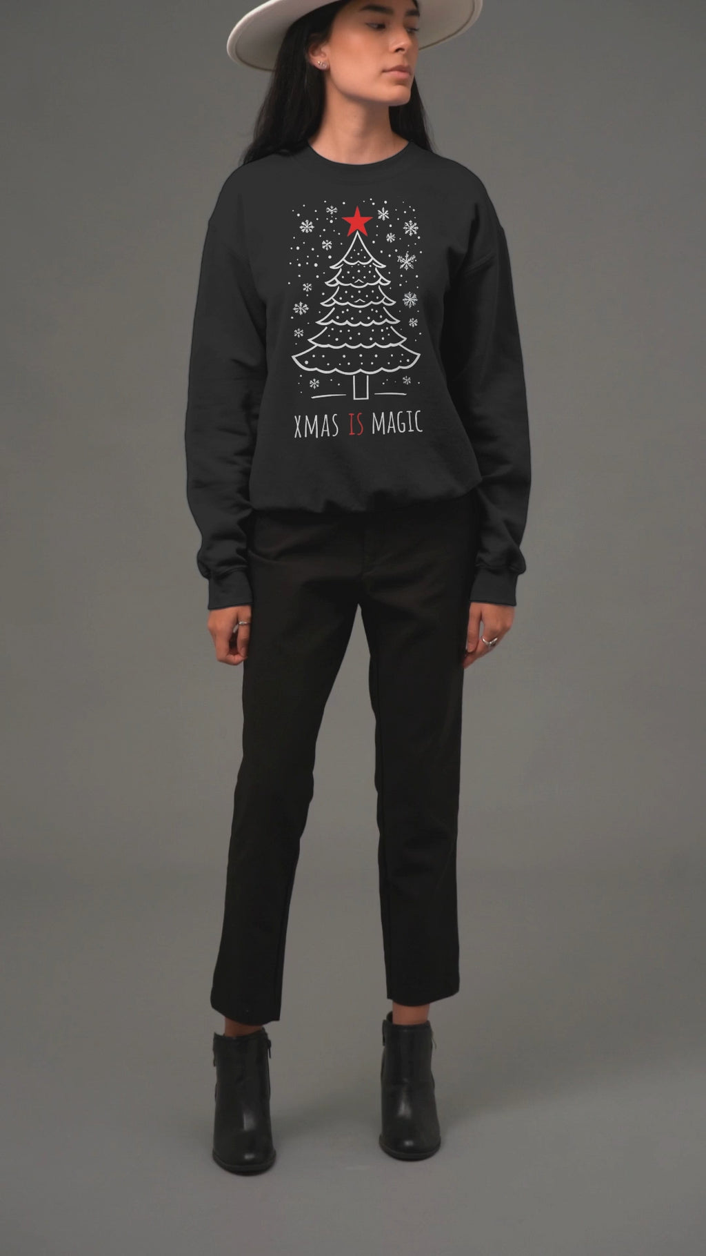 Christmas Tree Crewneck Sweatshirt — "Xmas Is Magic" Holiday Pullover