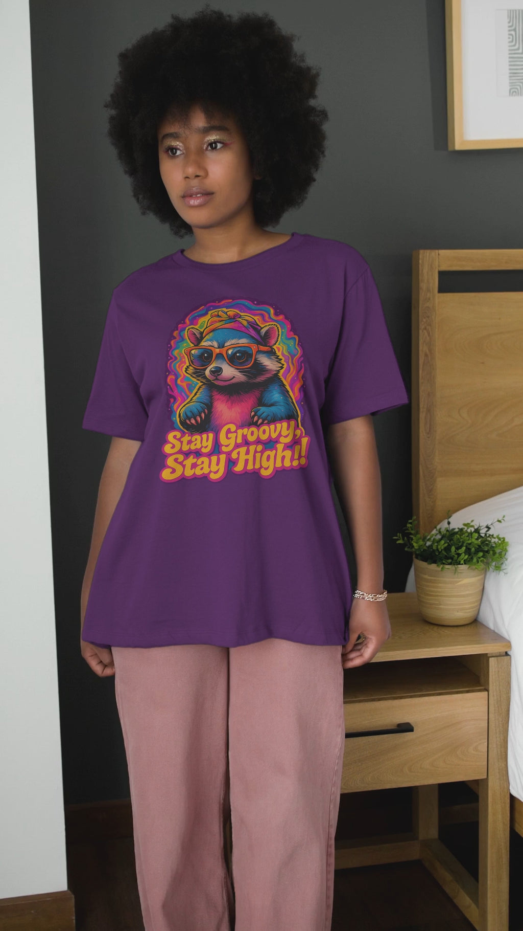Stay Groovy Raccoon Tee - Unisex Jersey Short Sleeve T-Shirt