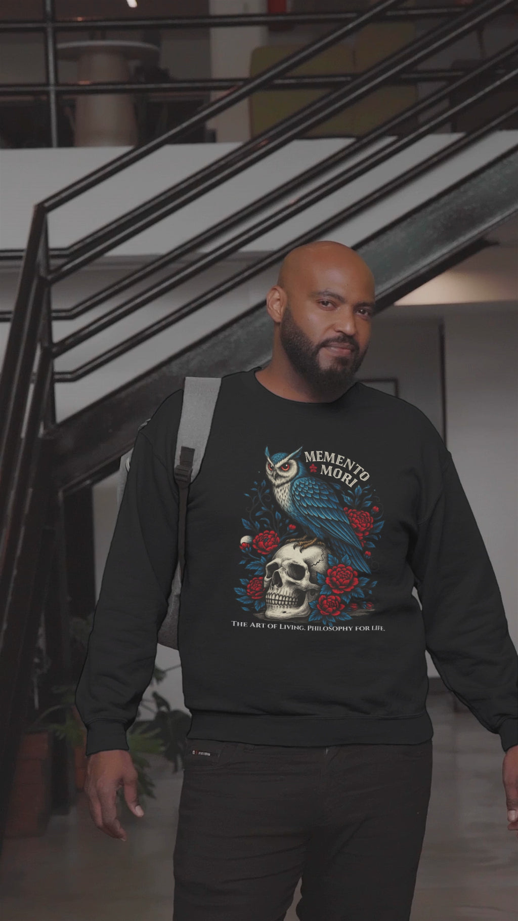 Memento Mori Sweatshirt – Gothic Owl and Skull Sweater, Dark Academia Aesthetic, Philosophy Clothing, Vintage Tattoo Art Pullover, Gothic Gift