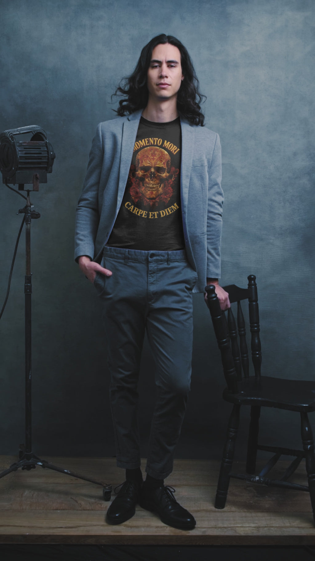 Skull Graphic Long Sleeve Tee, Momento Mori Quote Shirt, Gothic Fashion Top, Unisex Casual Wear, Halloween Apparel, Edgy Gift