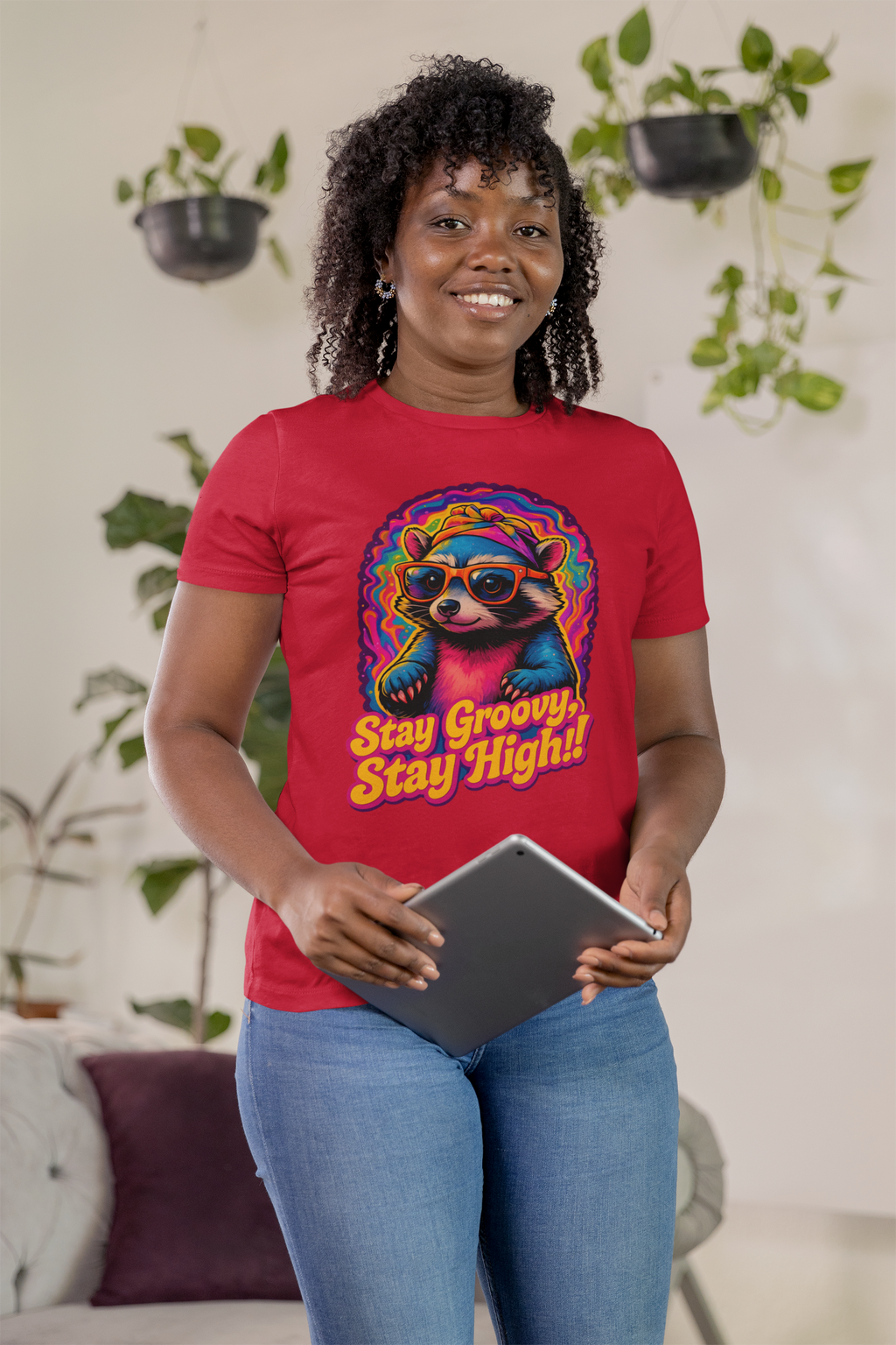 Stay Groovy Raccoon Tee - Unisex Jersey Short Sleeve T-Shirt