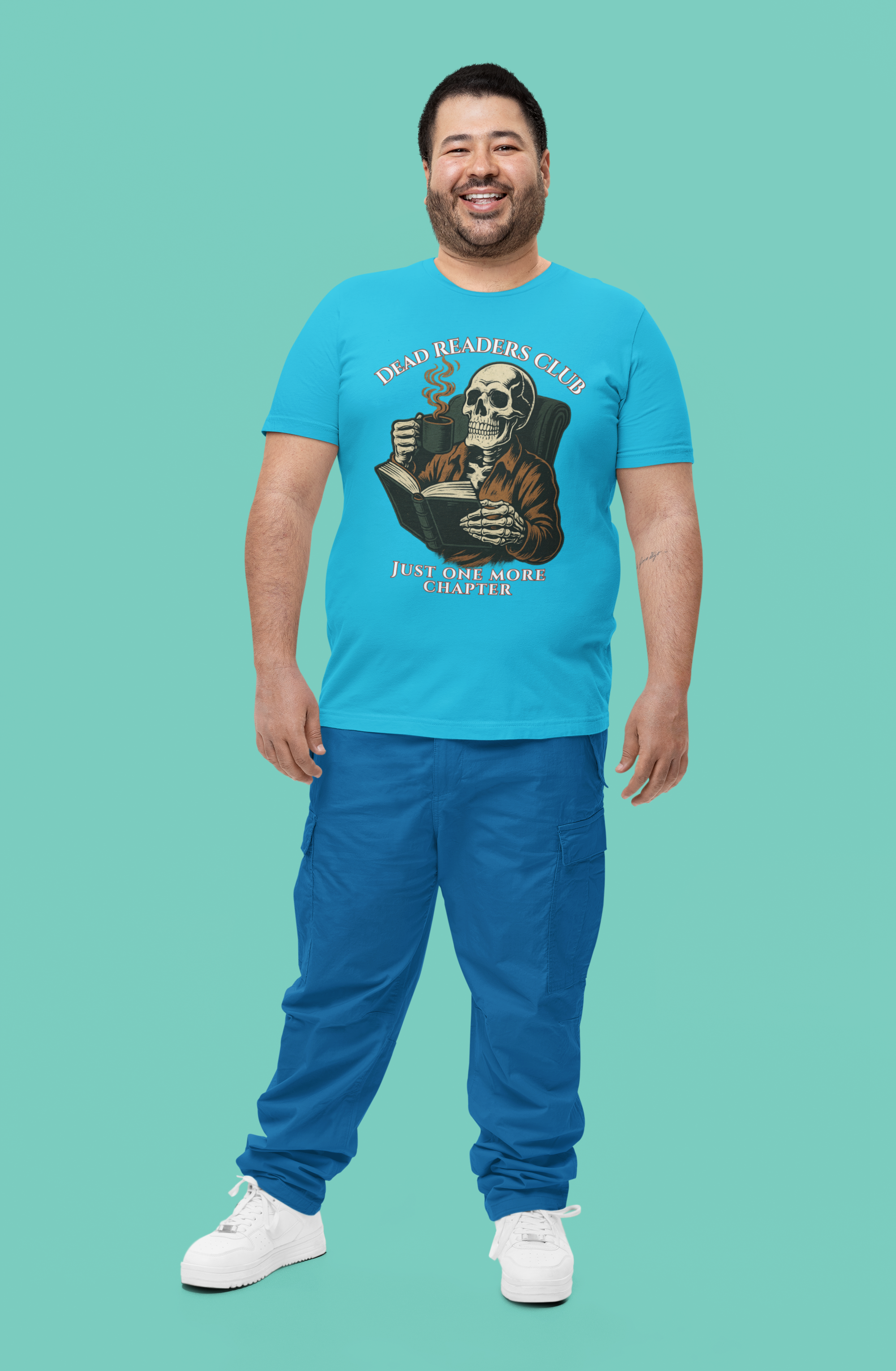 Dead Readers Club T-Shirt — 'Just One More Chapter' Skeleton Reading Tee