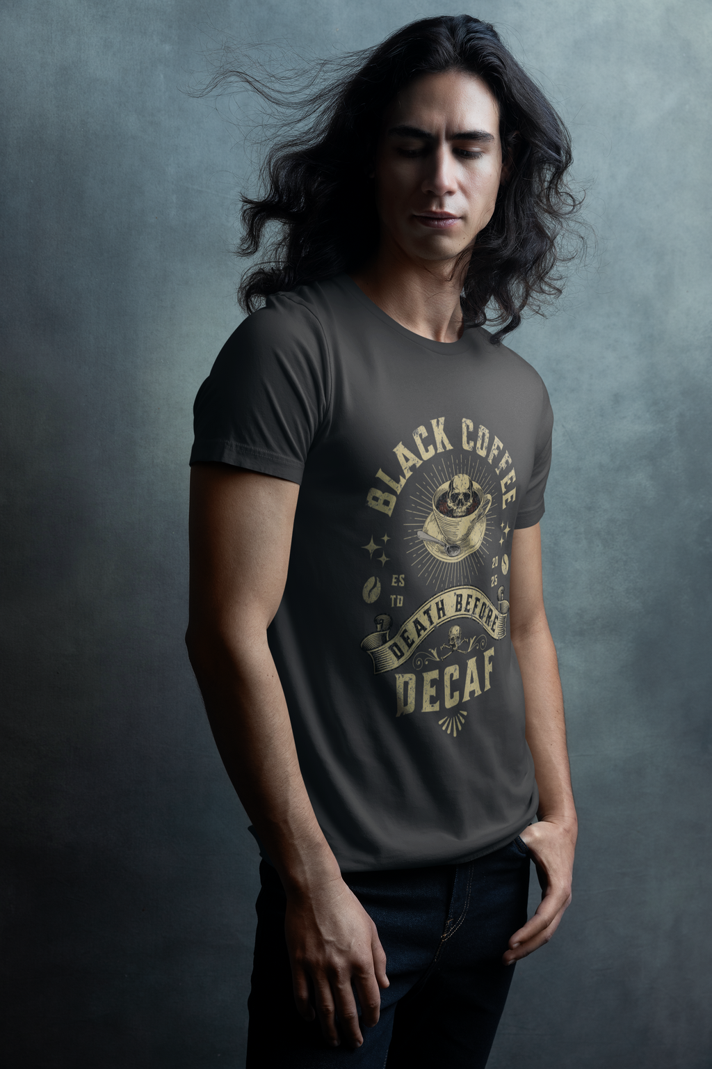 Coffee T-Shirt — "Black Coffee or Death Before Decaf" Retro Graphic Tee