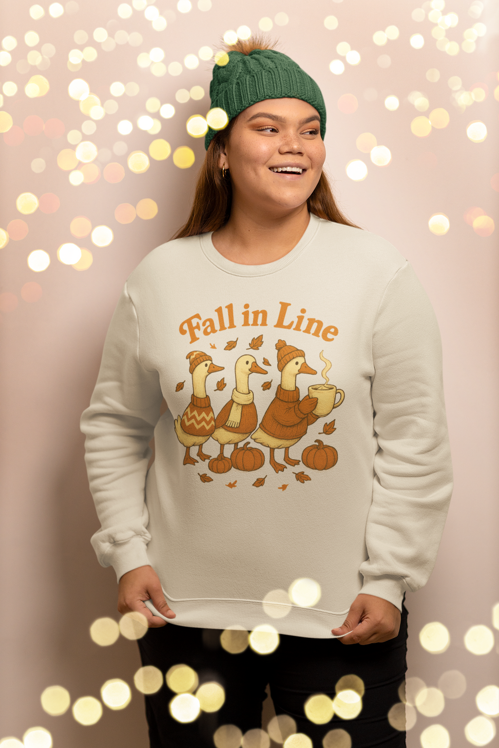 Autumn Vibes Crewneck Sweatshirt - 'Fall in Line' Goose Design