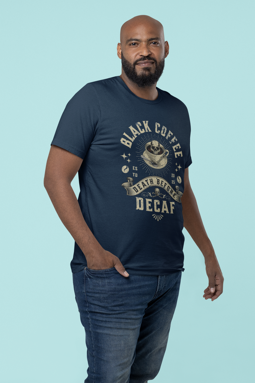 Coffee T-Shirt — "Black Coffee or Death Before Decaf" Retro Graphic Tee