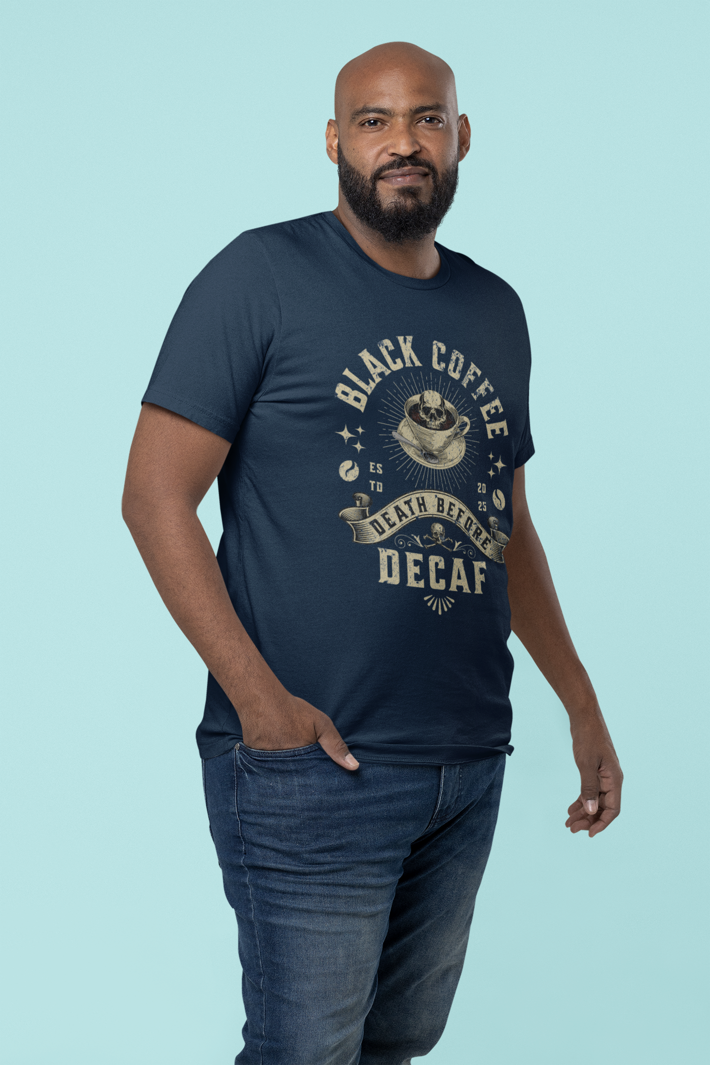 Coffee T-Shirt — "Black Coffee or Death Before Decaf" Retro Graphic Tee