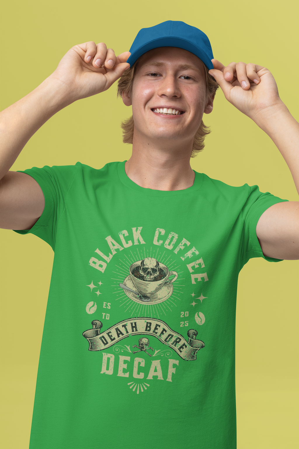 Coffee T-Shirt — "Black Coffee or Death Before Decaf" Retro Graphic Tee