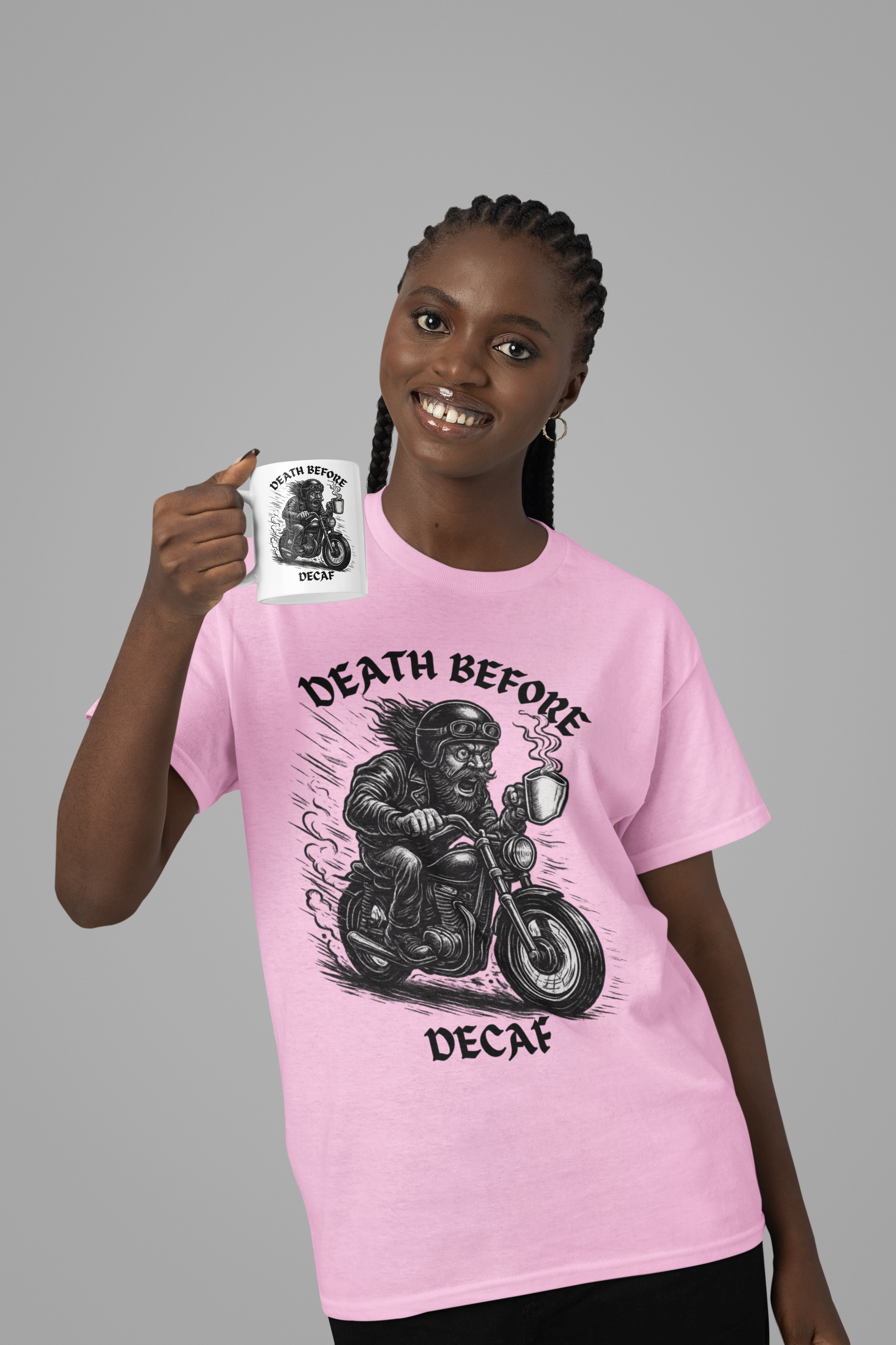 Unisex Heavy Cotton Tee - Death Before Decaf, Coffee Lover Shirt, Biker Tee, Unique Gift, Motorcycle Enthusiast Apparel