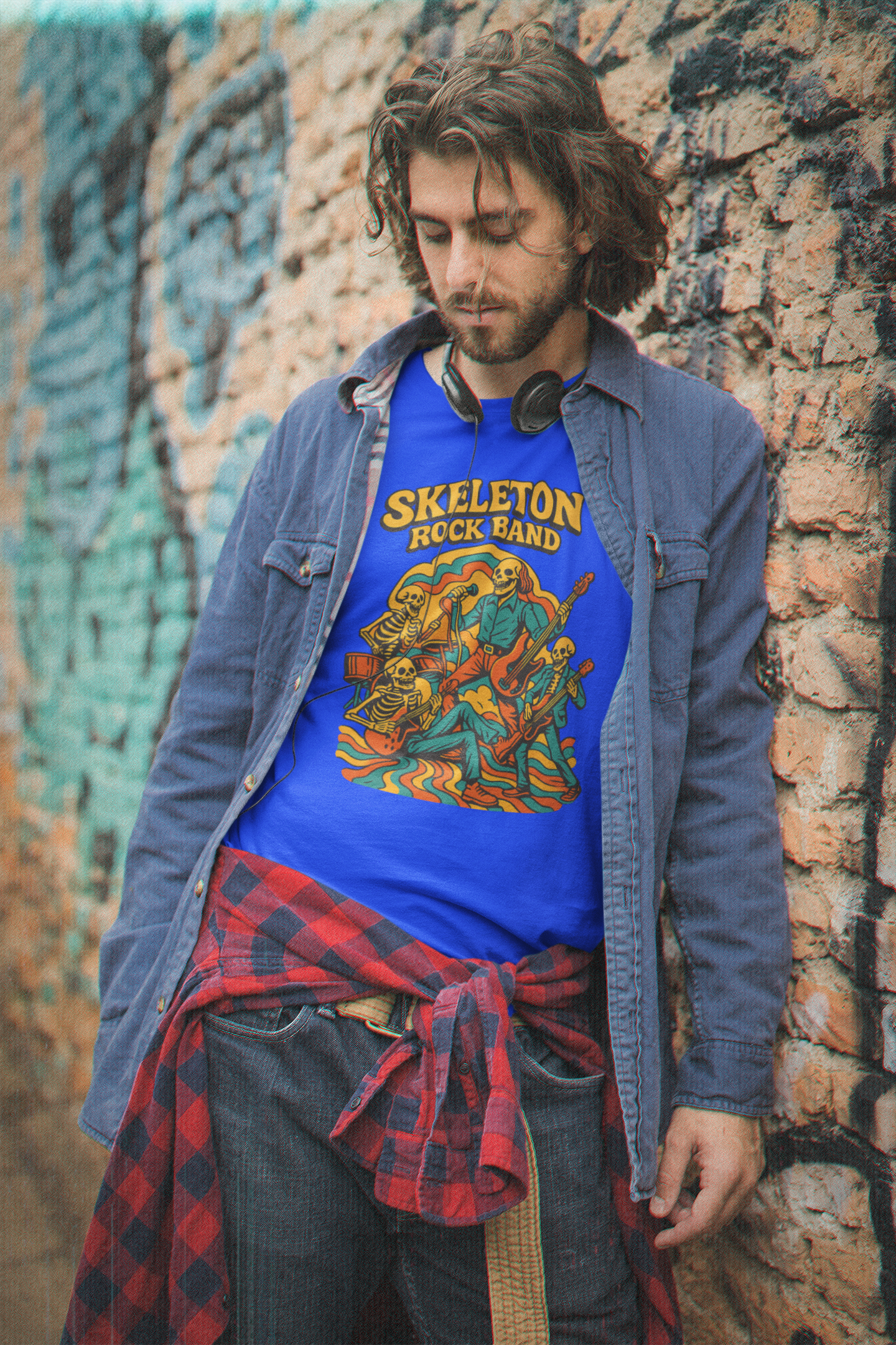 Retro Skeleton Rock Band Tee, Unisex Heavy Cotton Shirt, Halloween Costume, Music Lover Gift, Fun Graphic T-Shirt, Vintage Style Tee