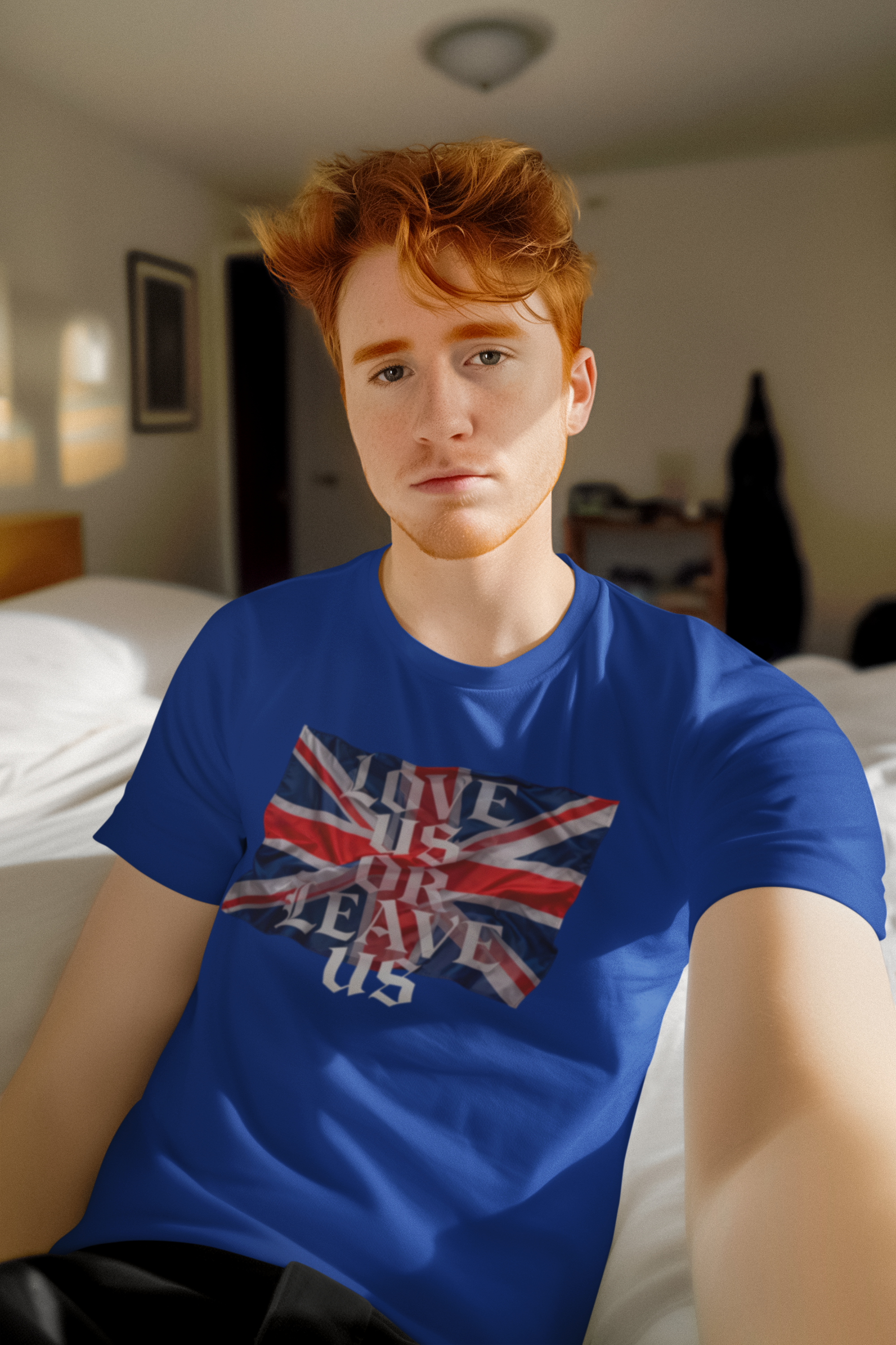 Union Flag Statement Tee, Love Us or Leave Us T-Shirt, British Pride Apparel, Unisex Cotton Shirt, Ideal for Festivals, Casual Wear