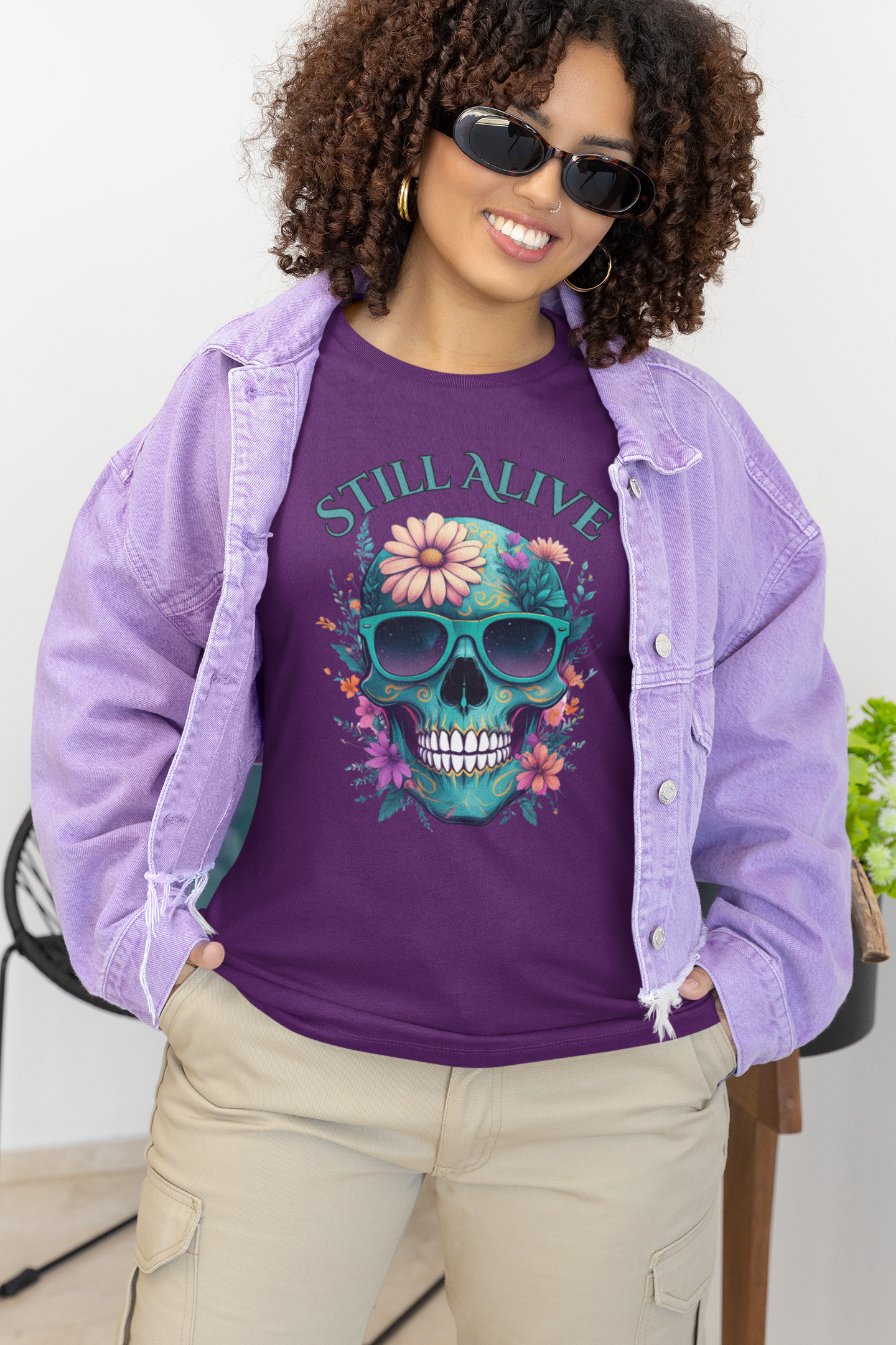 Skull Floral Graphic Tee - 'Still Alive' Unisex Jersey Shirt