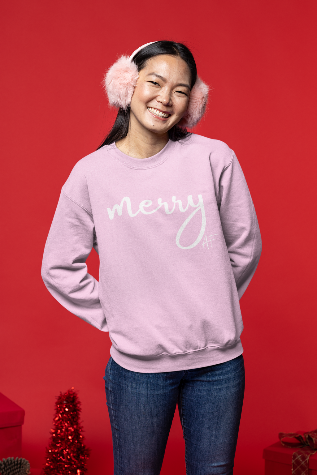 Merry AF Crewneck Sweatshirt – Funny Christmas Holiday Sweater