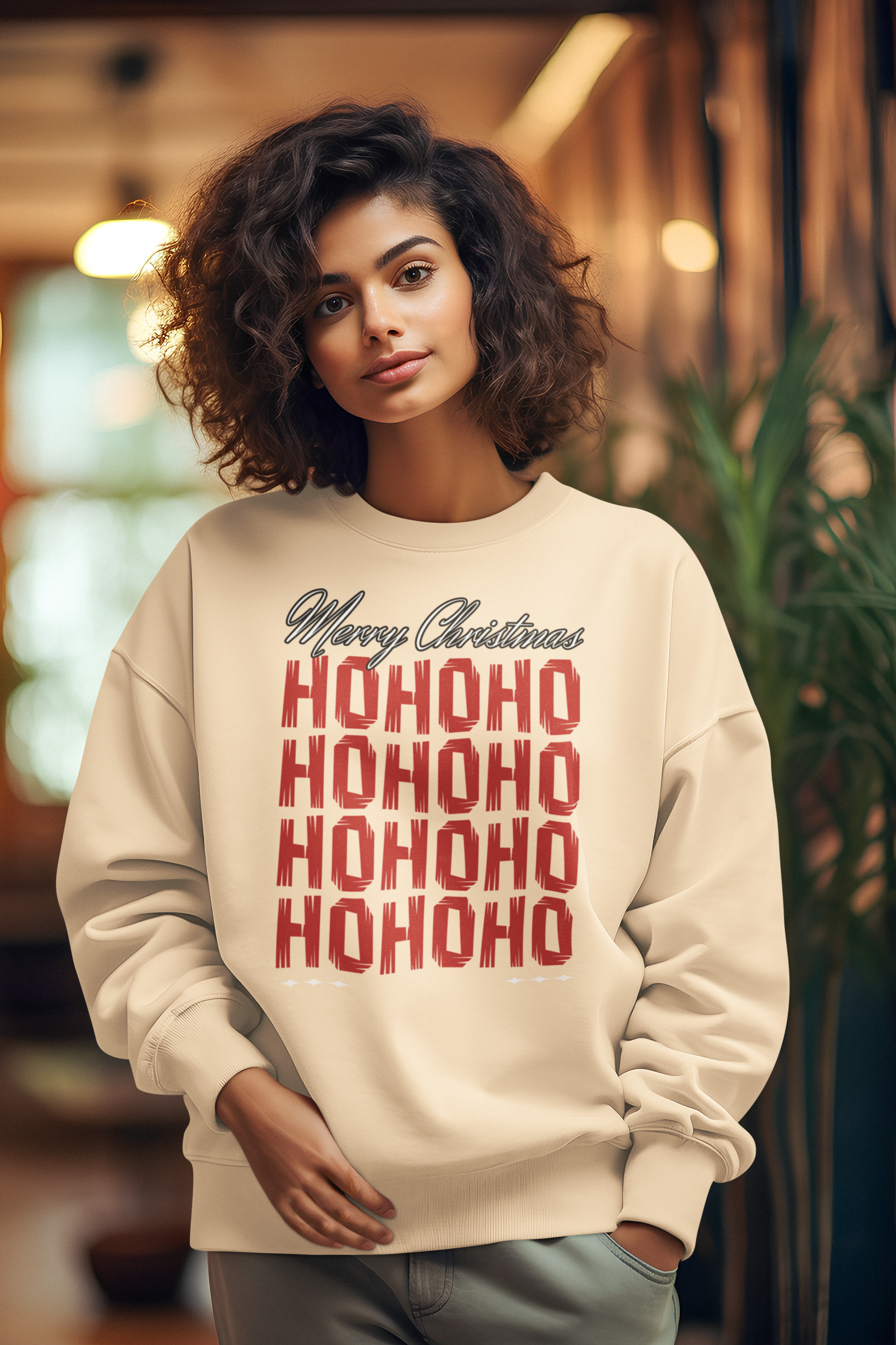 Christmas 'HO HO HO' Crewneck Sweatshirt – Merry Christmas Plaid Holiday Sweater