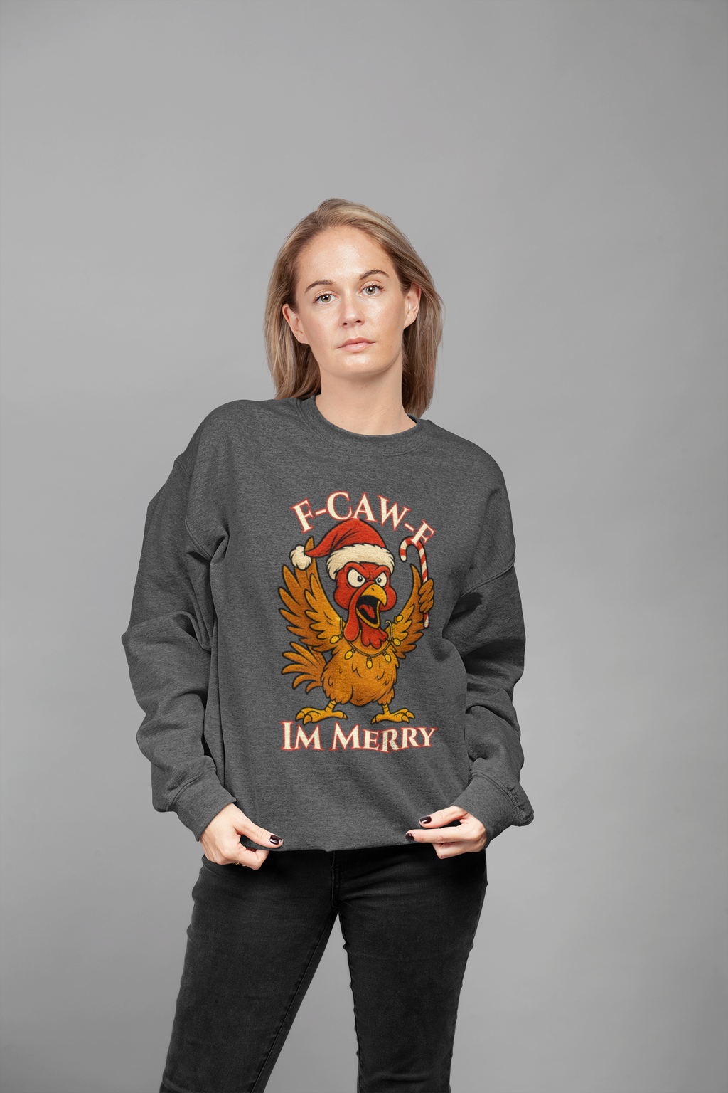 Funny Christmas Sweatshirt - 'F-Caw-F I'm Merry' Unisex Crewneck