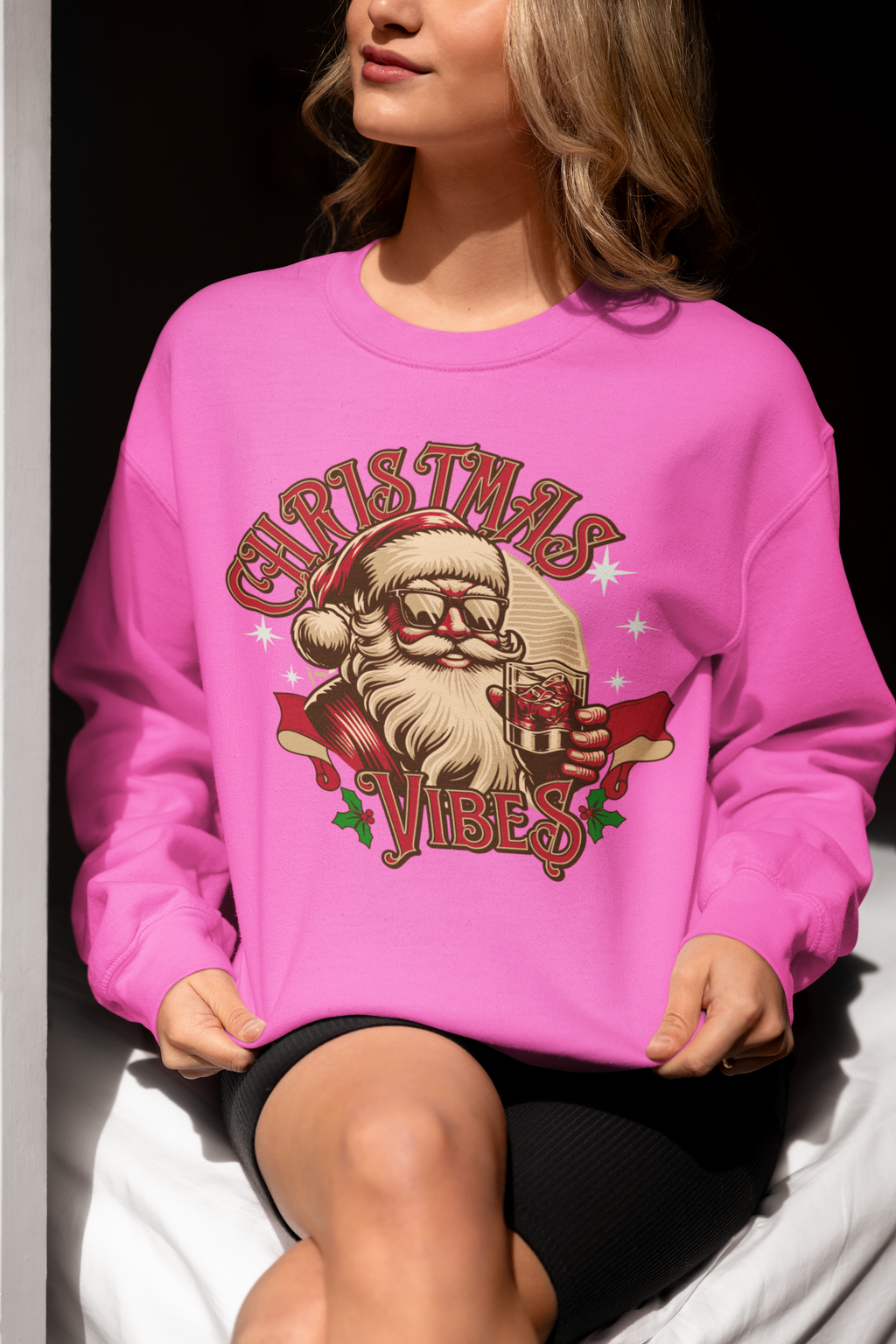 Sweatshirt — Retro Santa "Christmas Vibes" Holiday Crewneck