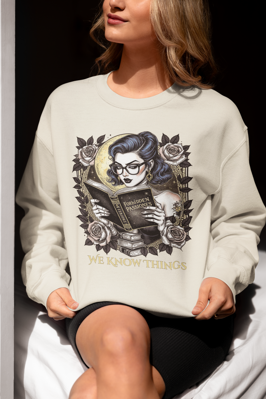 Gothic Reading Crewneck Sweatshirt - "We Know Things"