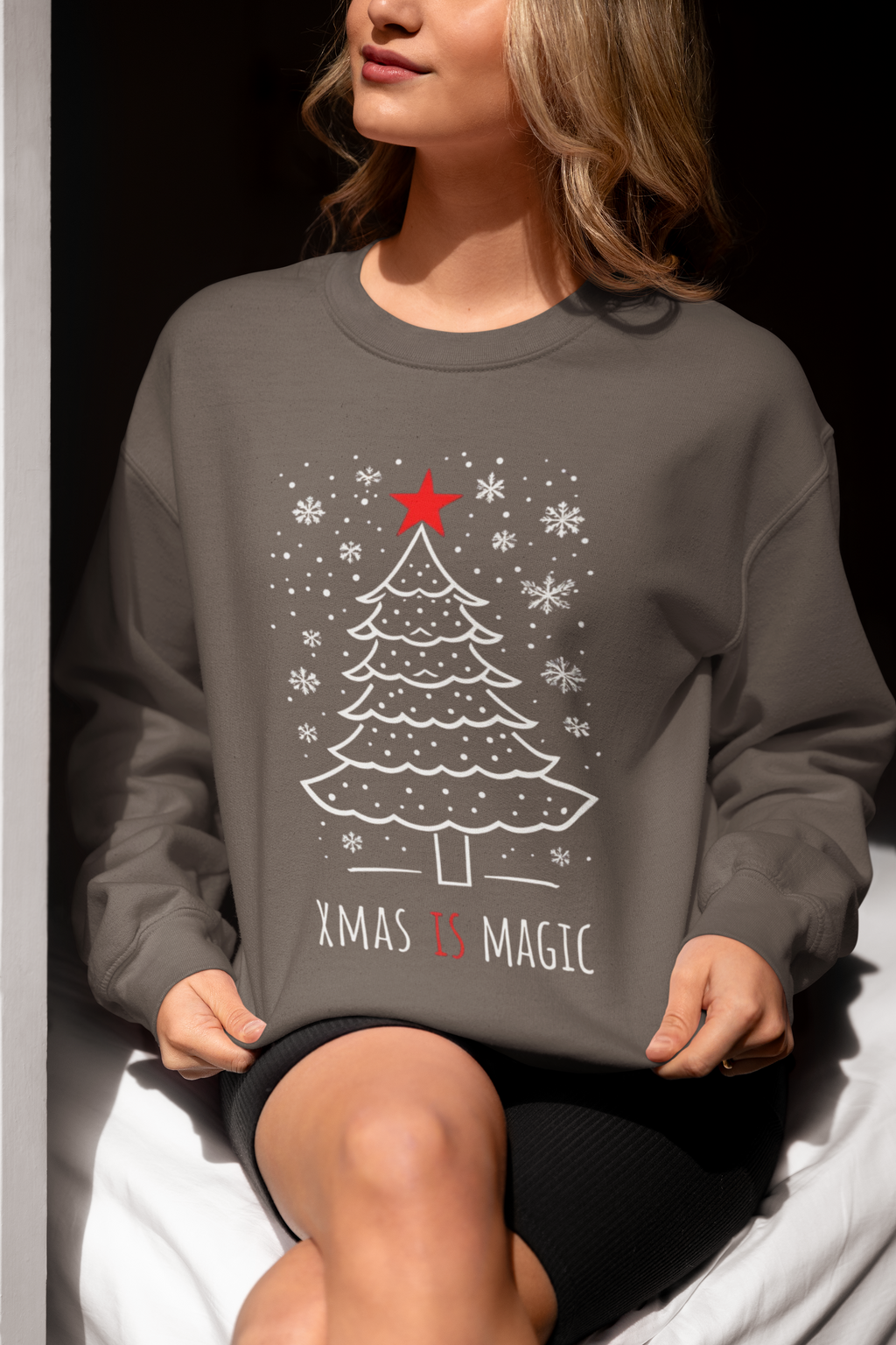 Christmas Tree Crewneck Sweatshirt — "Xmas Is Magic" Holiday Pullover