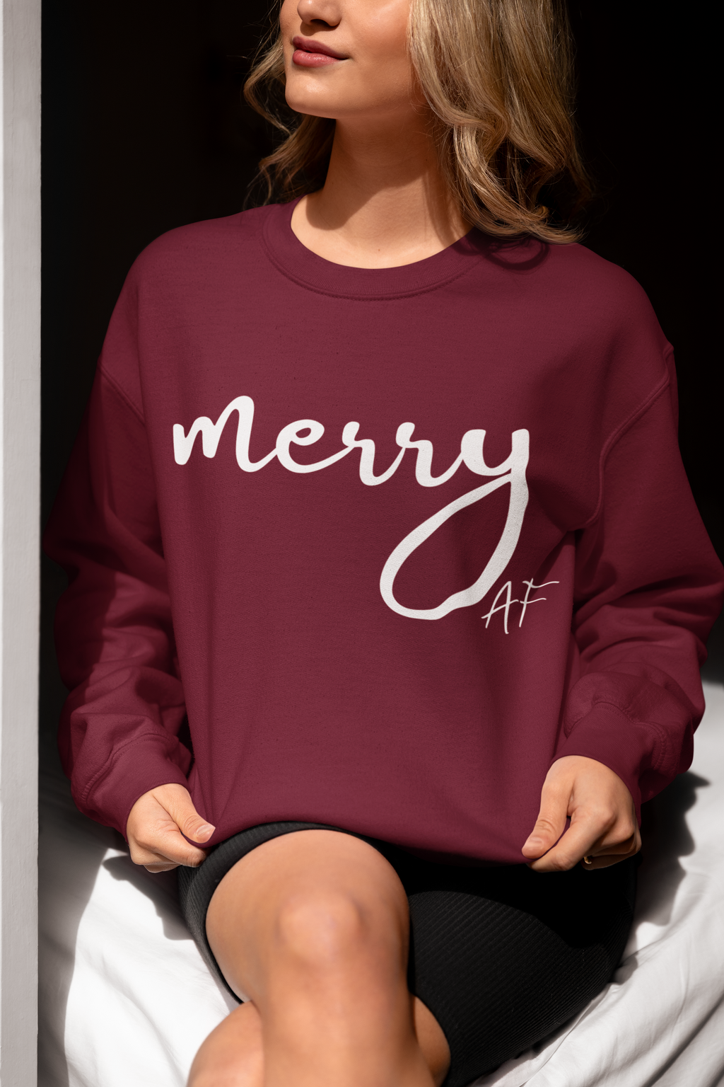 Merry AF Crewneck Sweatshirt – Funny Christmas Holiday Sweater