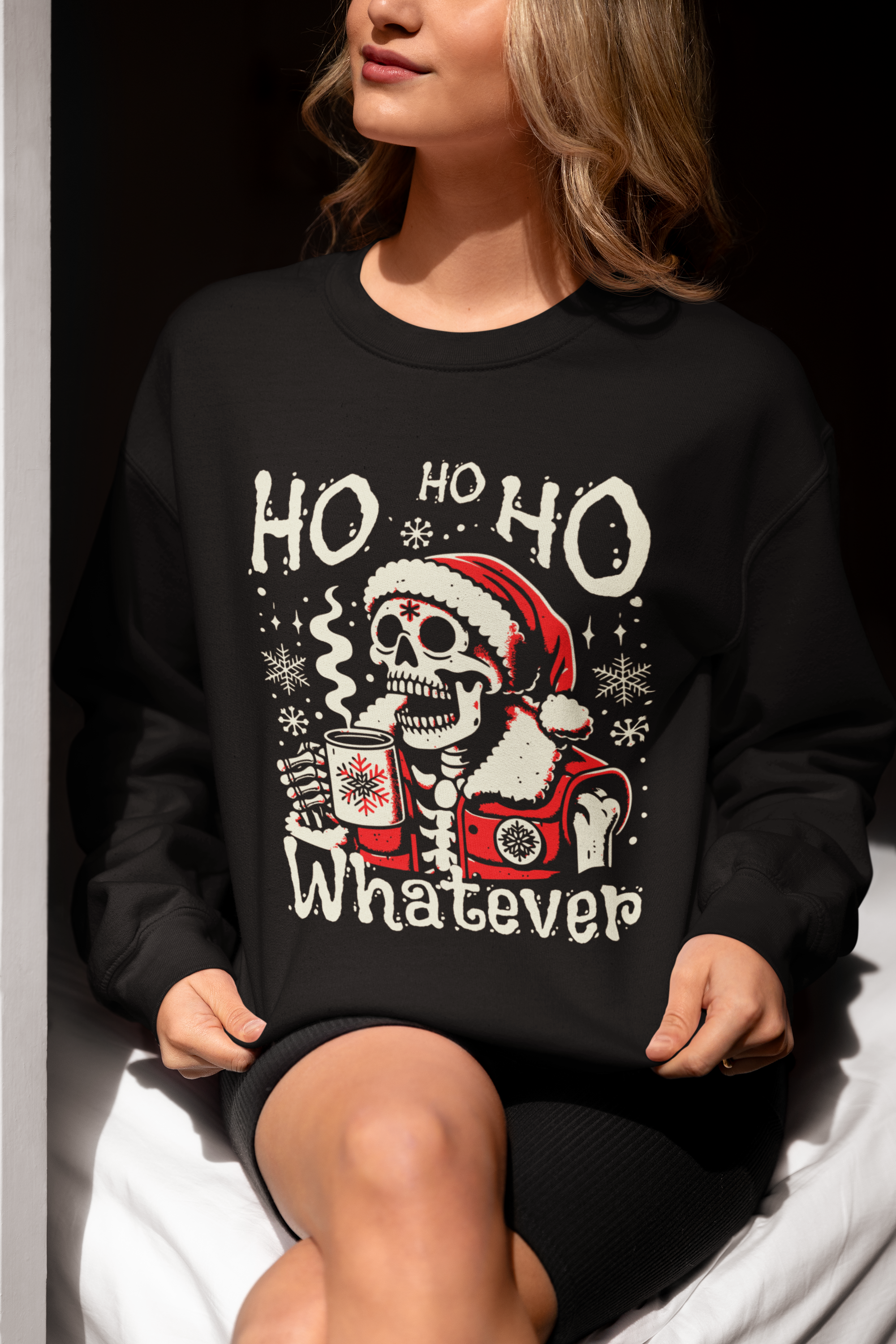 Christmas Skeleton 'Ho Ho Ho Whatever' Crewneck Sweatshirt