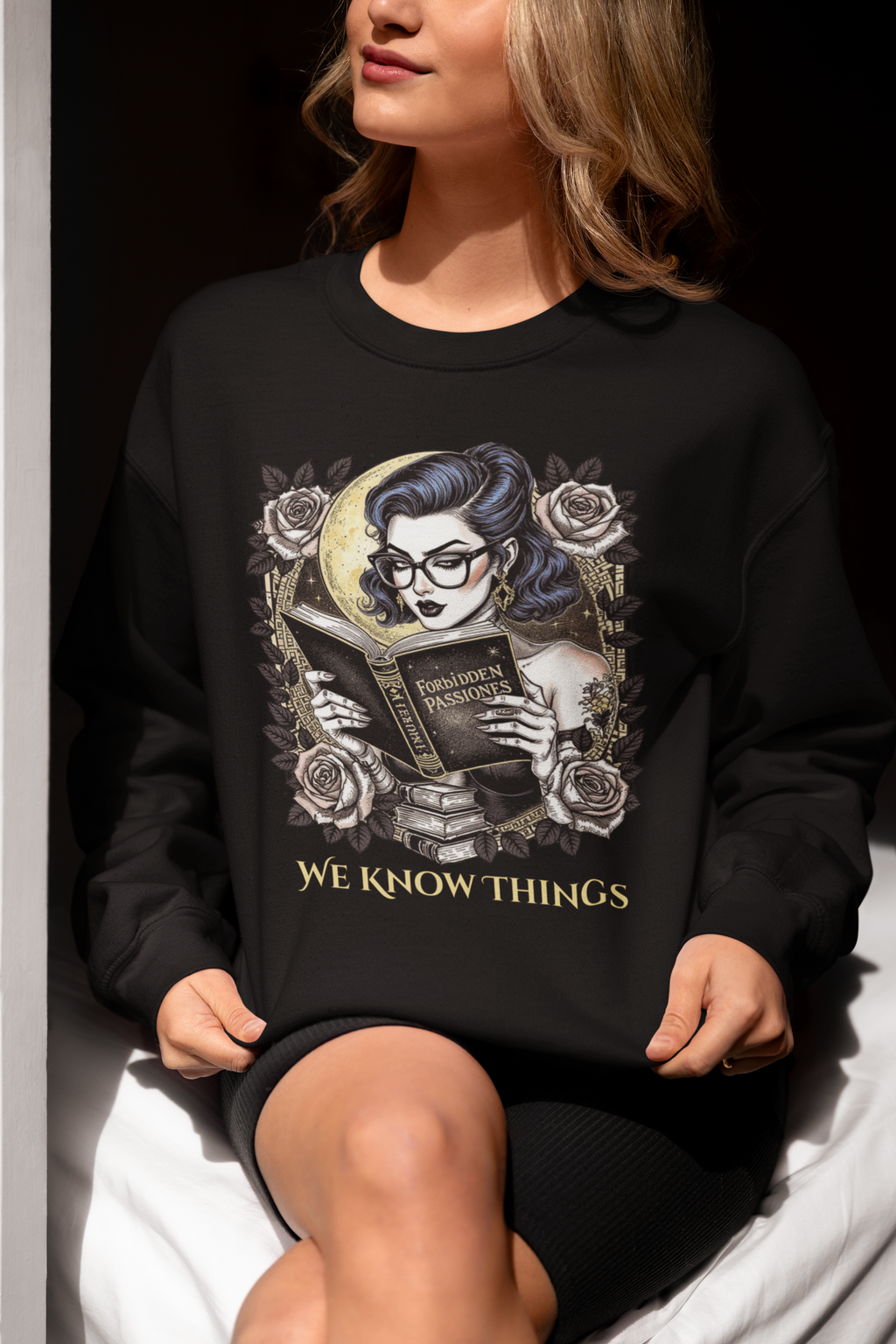 Gothic Reading Crewneck Sweatshirt - "We Know Things"