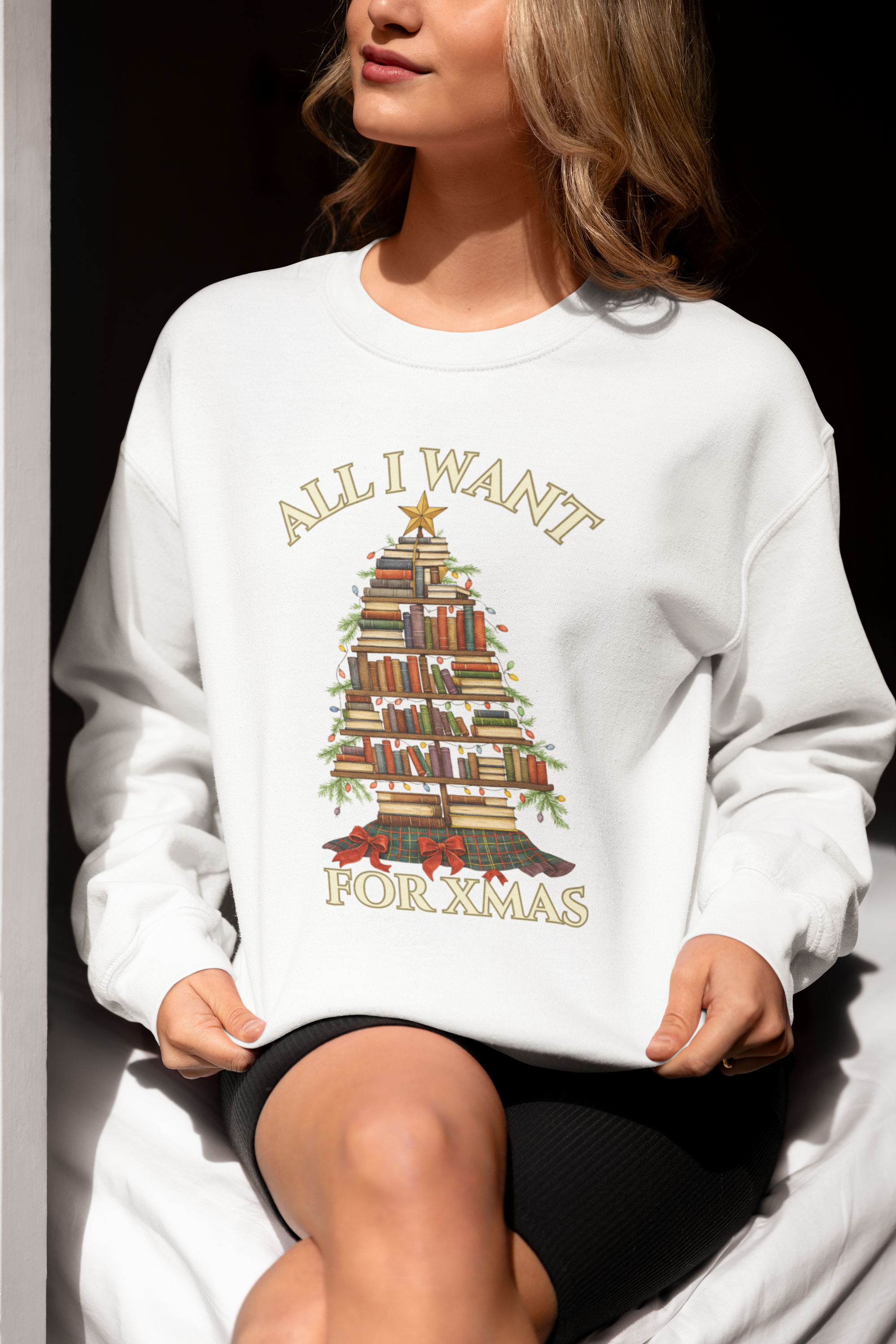 Christmas Book Lover Crewneck Sweatshirt - 'All I Want for XMAS'