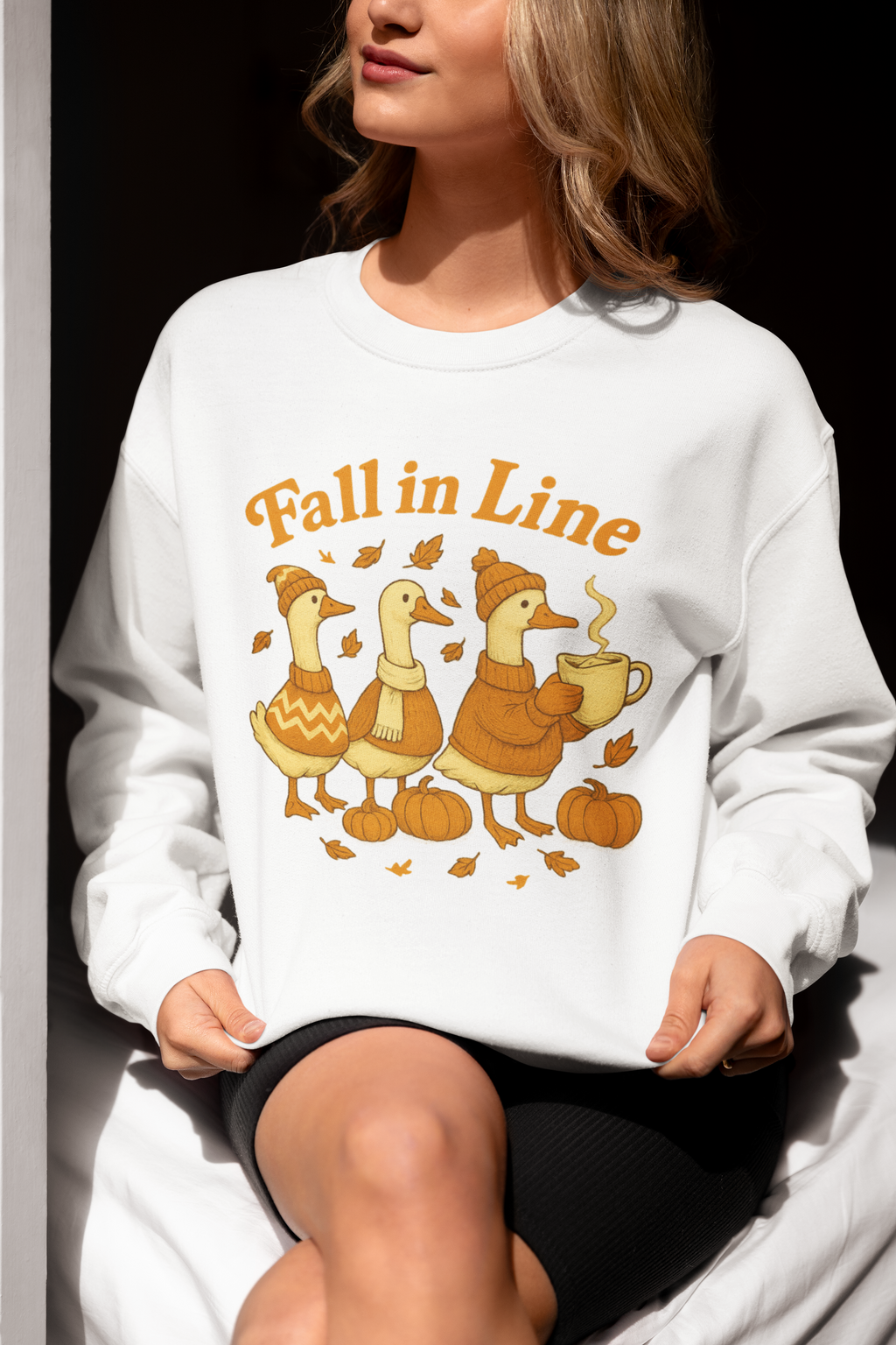 Autumn Vibes Crewneck Sweatshirt - 'Fall in Line' Goose Design