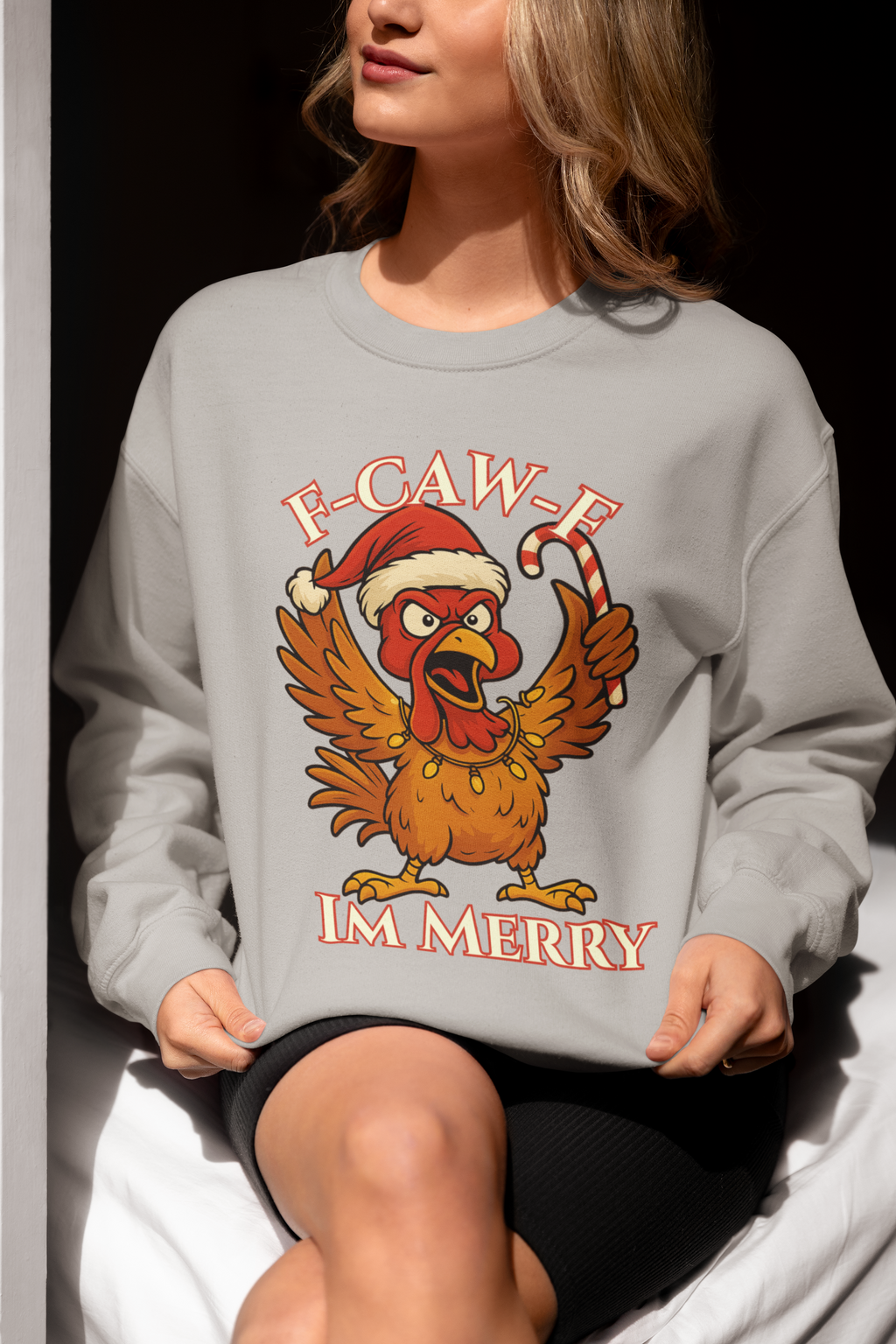 Funny Christmas Sweatshirt - 'F-Caw-F I'm Merry' Unisex Crewneck