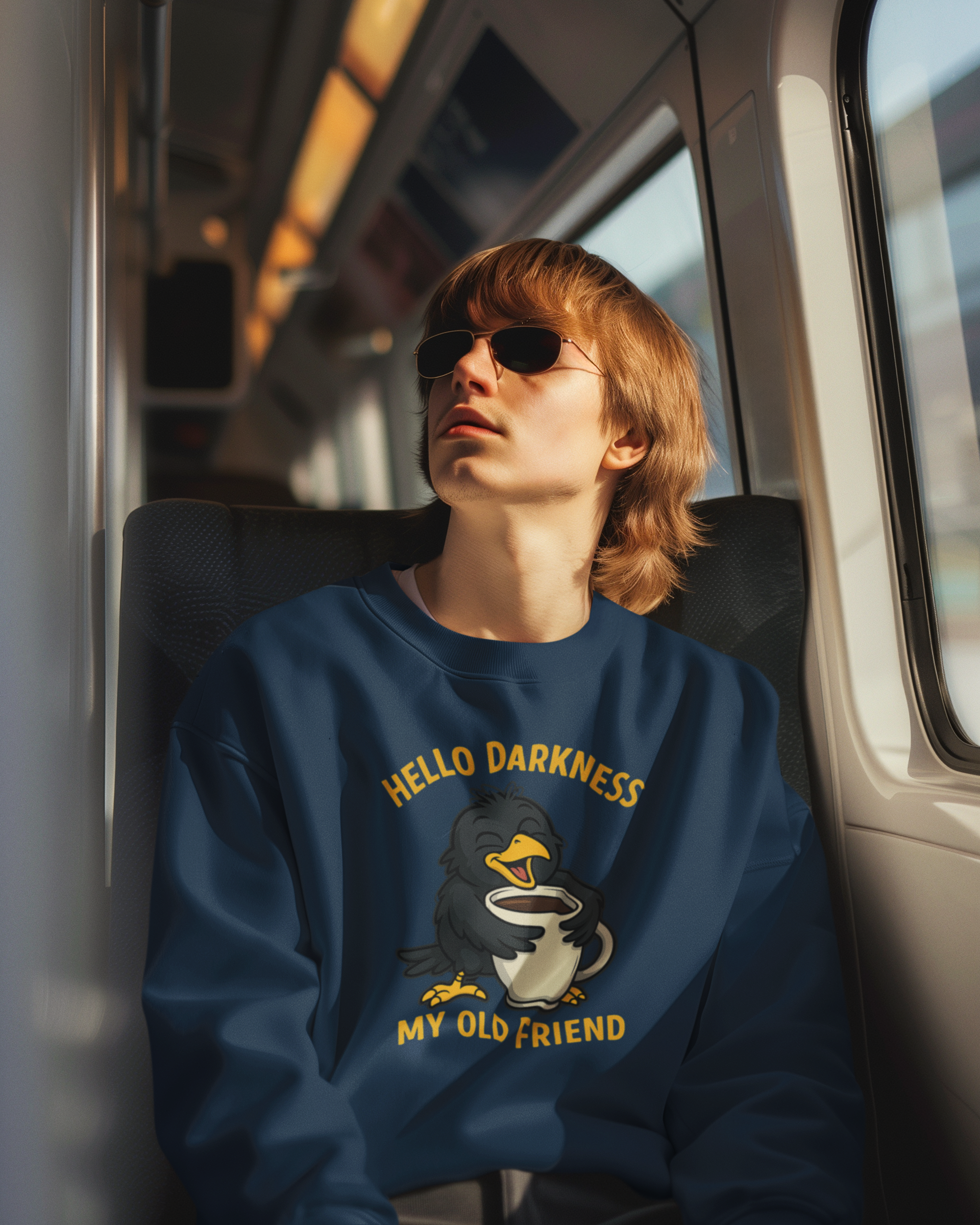 Coffee Crow Sweatshirt — "Hello Darkness My Old Friend" Cozy Pullover