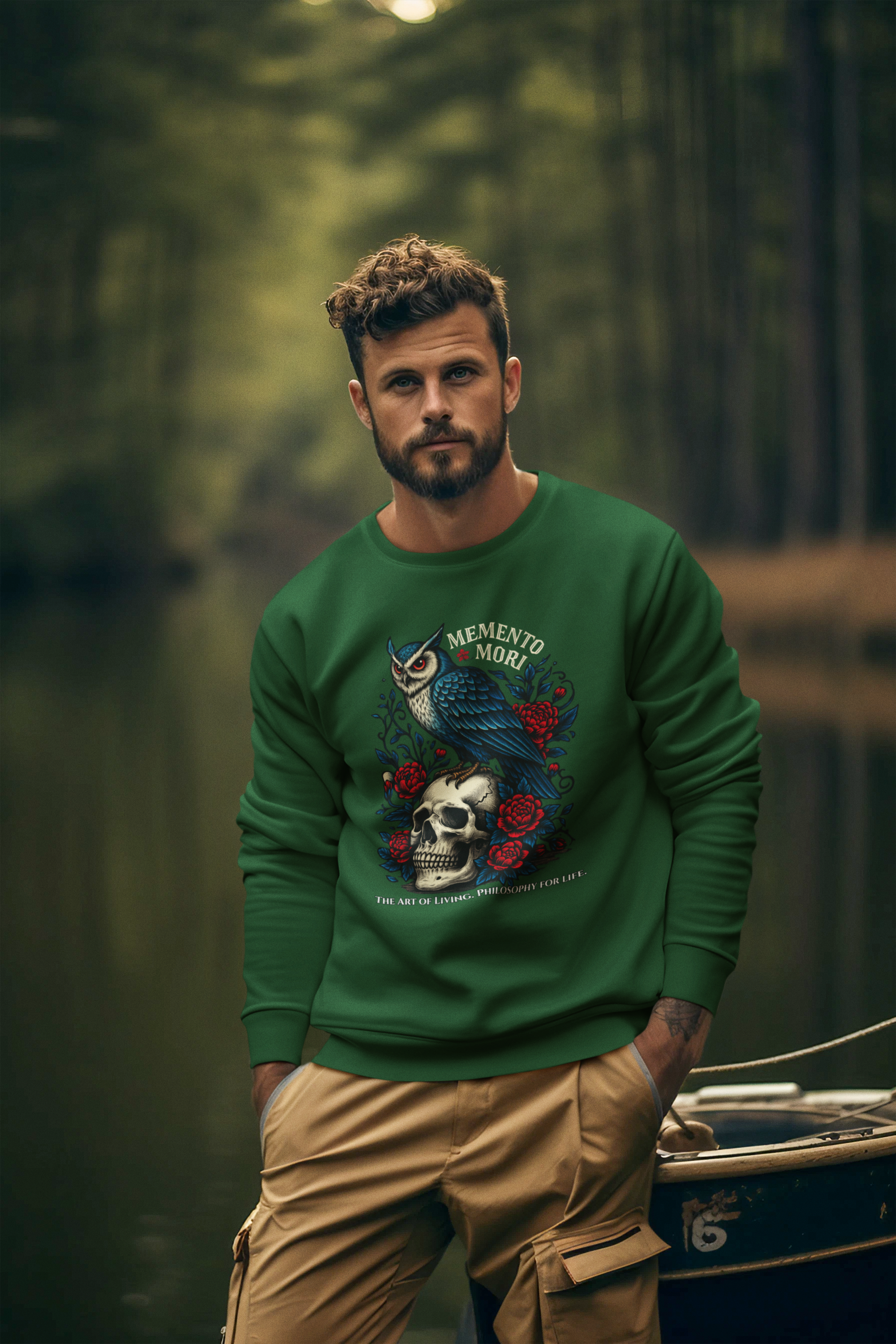 Memento Mori Sweatshirt – Gothic Owl and Skull Sweater, Dark Academia Aesthetic, Philosophy Clothing, Vintage Tattoo Art Pullover, Gothic Gift