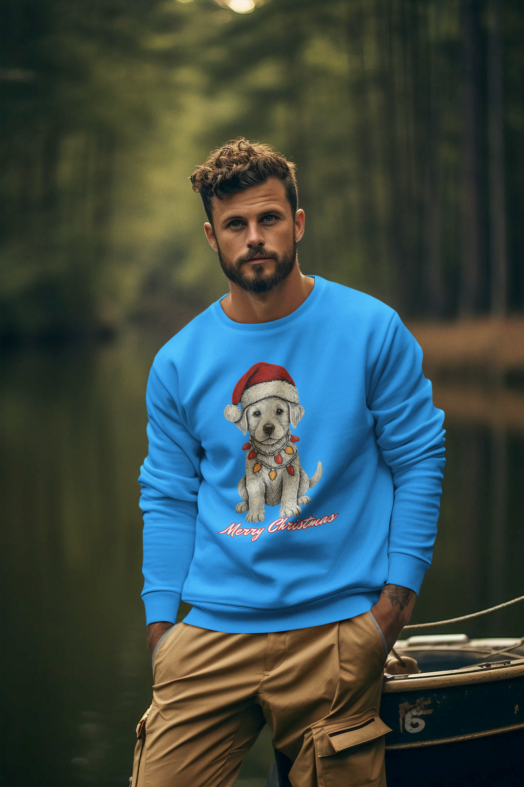 Christmas Puppy Sweatshirt – 'Merry Christmas' Labrador in Santa Hat Crewneck