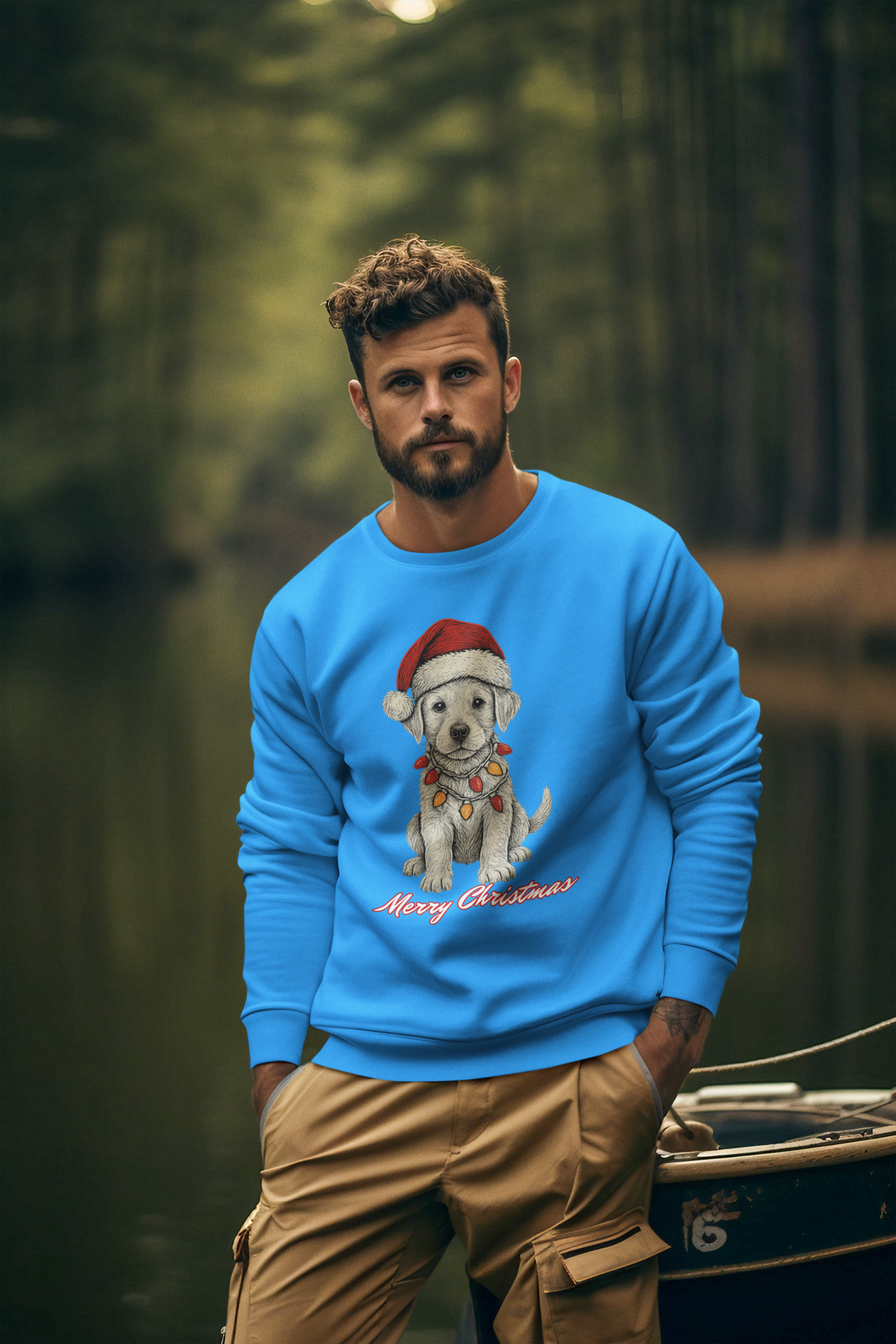 Christmas Puppy Sweatshirt – 'Merry Christmas' Labrador in Santa Hat Crewneck