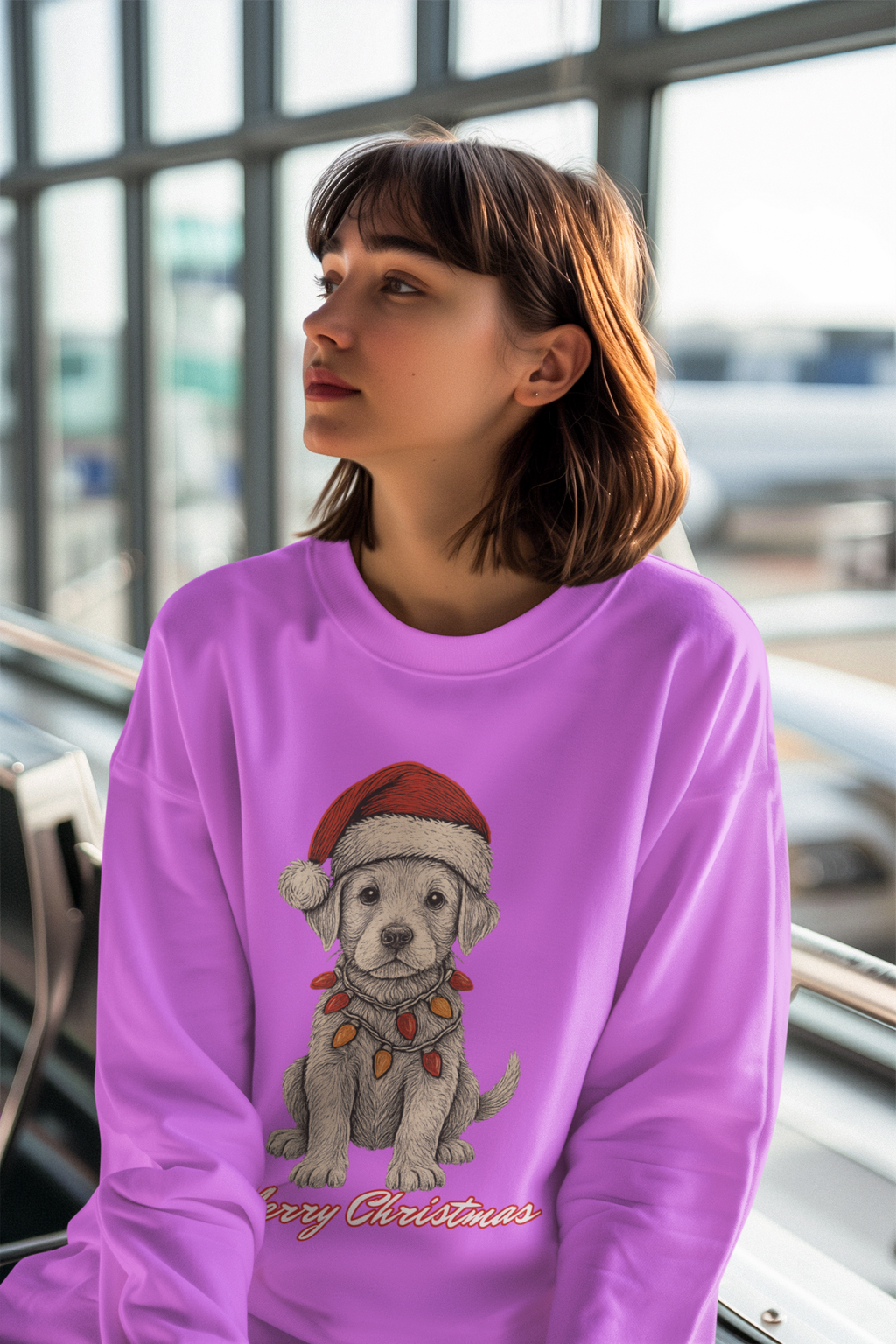 Christmas Puppy Sweatshirt – 'Merry Christmas' Labrador in Santa Hat Crewneck