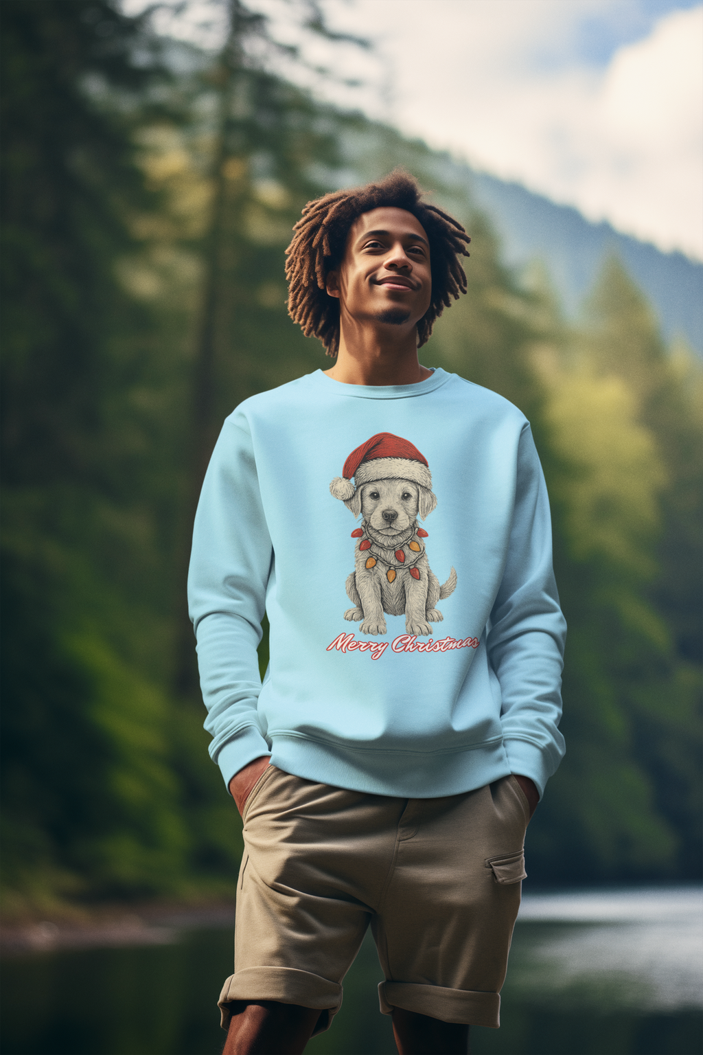 Christmas Puppy Sweatshirt – 'Merry Christmas' Labrador in Santa Hat Crewneck