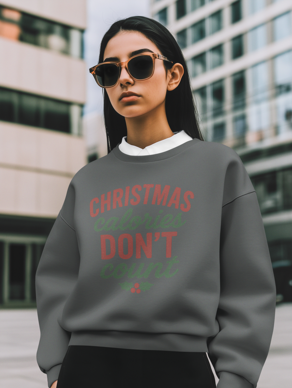 Sweatshirt — "Christmas Calories Don't Count" Holiday Crewneck