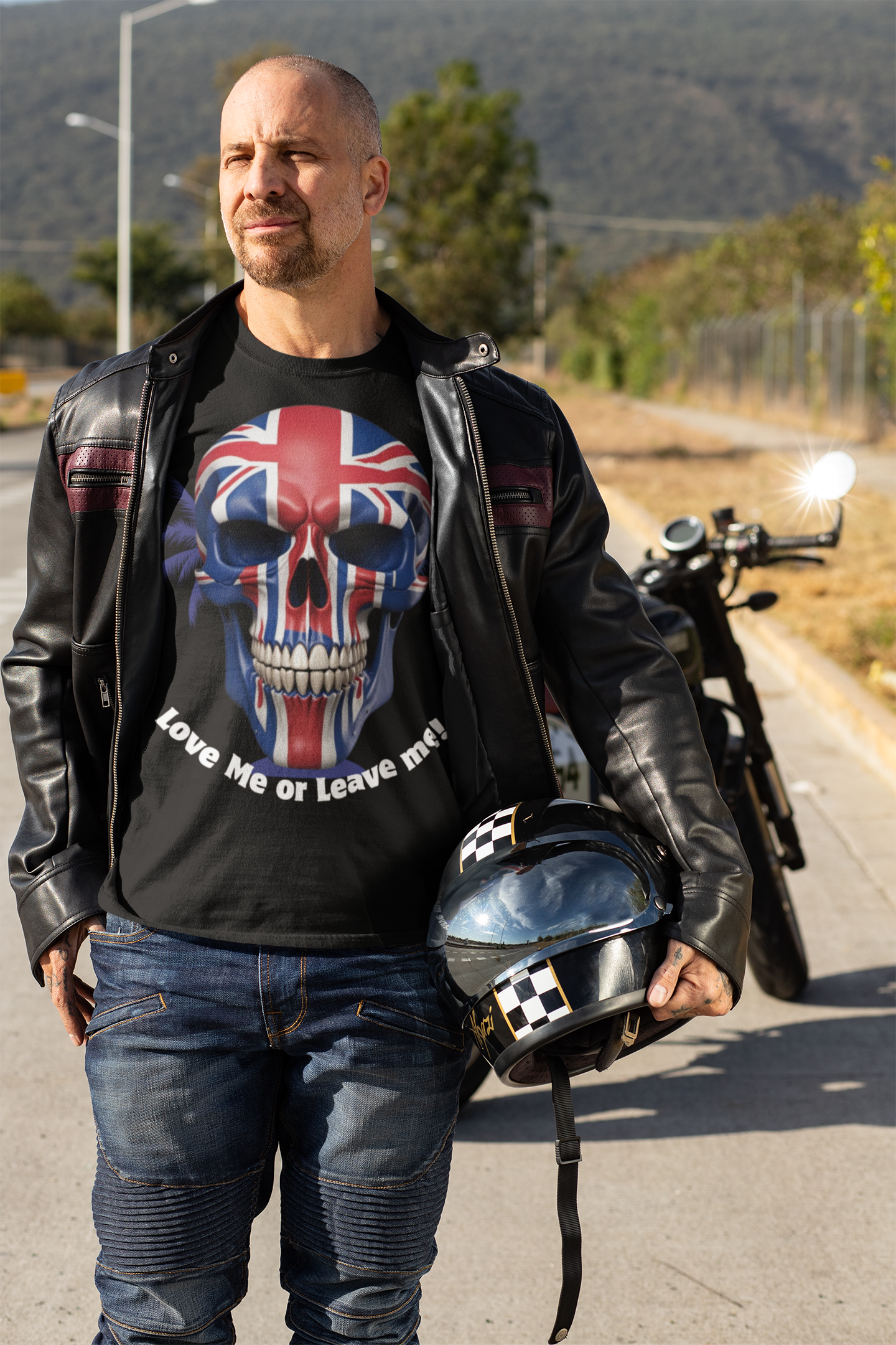 Patriotic British Skull Graphic Tee - Love Me or Leave Me, Casual Wear, Gift for Him/Her, Rock Style, Band Merchandise Round neck