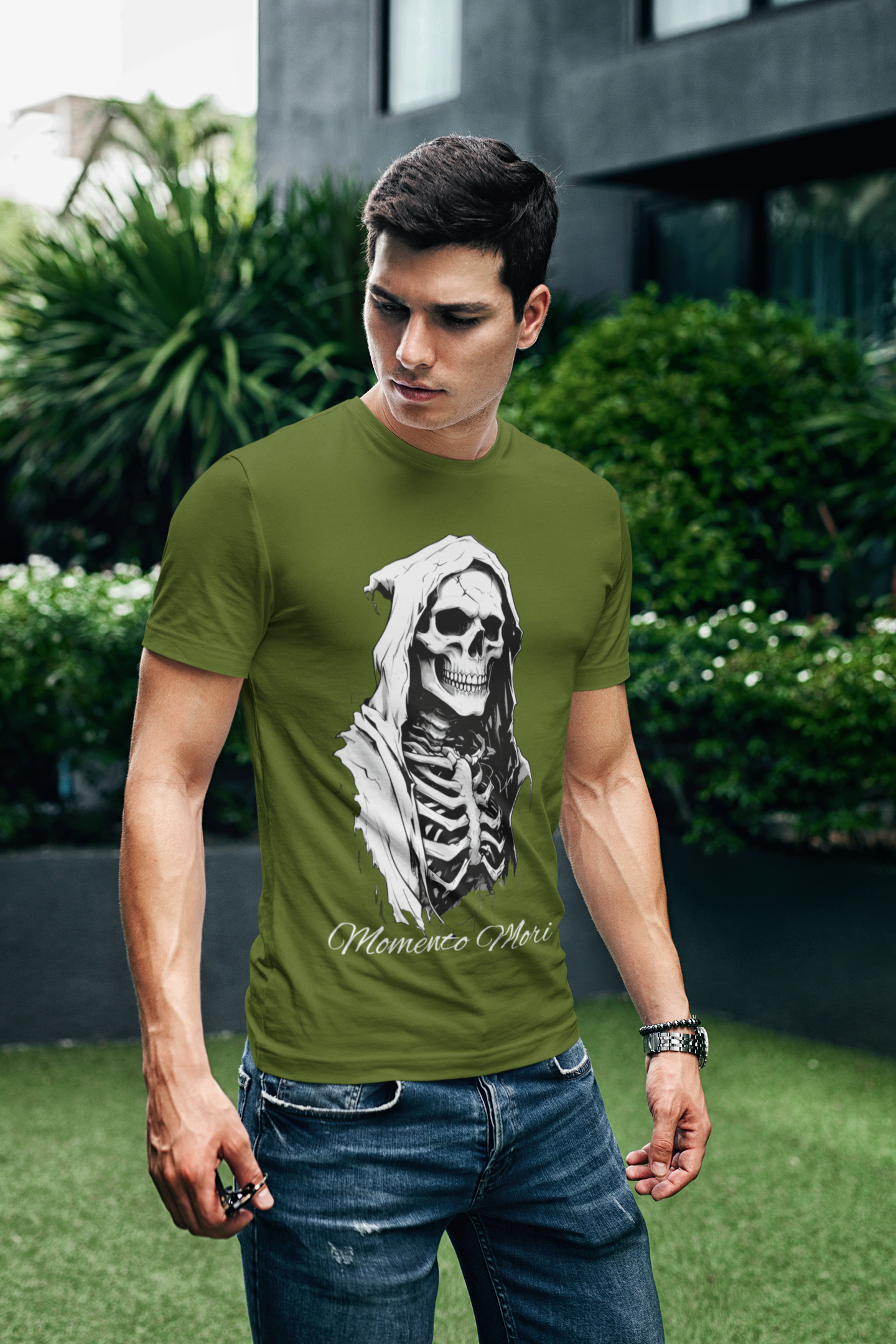 Skull Design Unisex Heavy Cotton Tee | Memoria Mortis | Halloween Shirt, Graphic Tee, Gothic Apparel, Casual Wear, Unique Gift