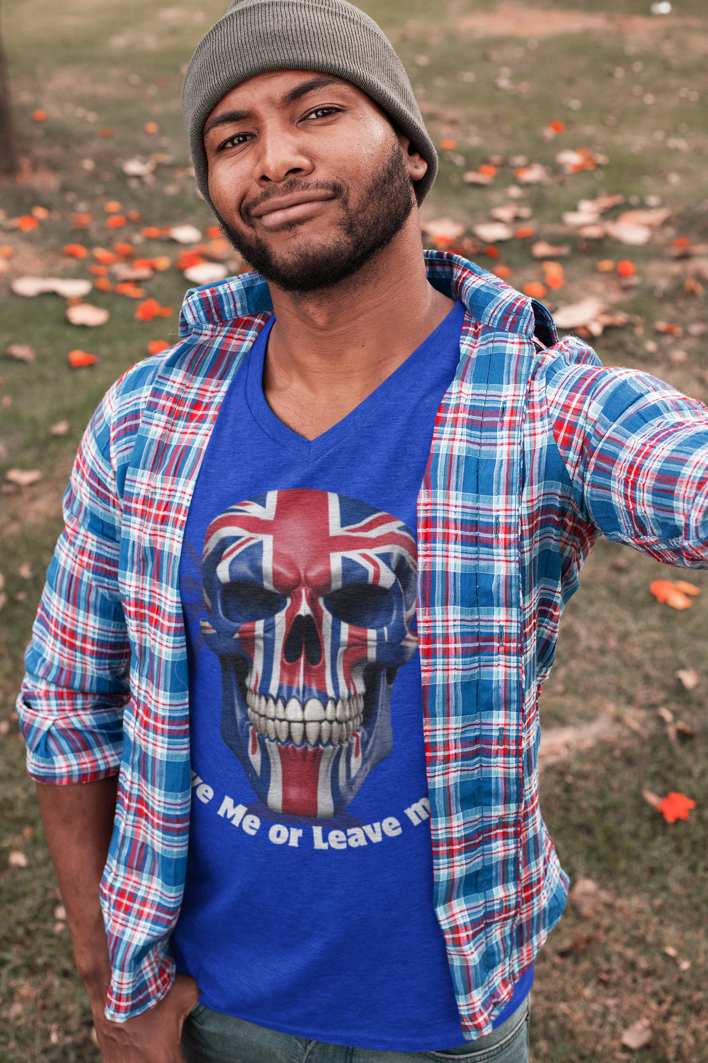 Patriotic British Skull Graphic Tee - Love Me or Leave Me, Casual Wear, Gift for Him/Her, Rock Style, Band Merchandise Round neck