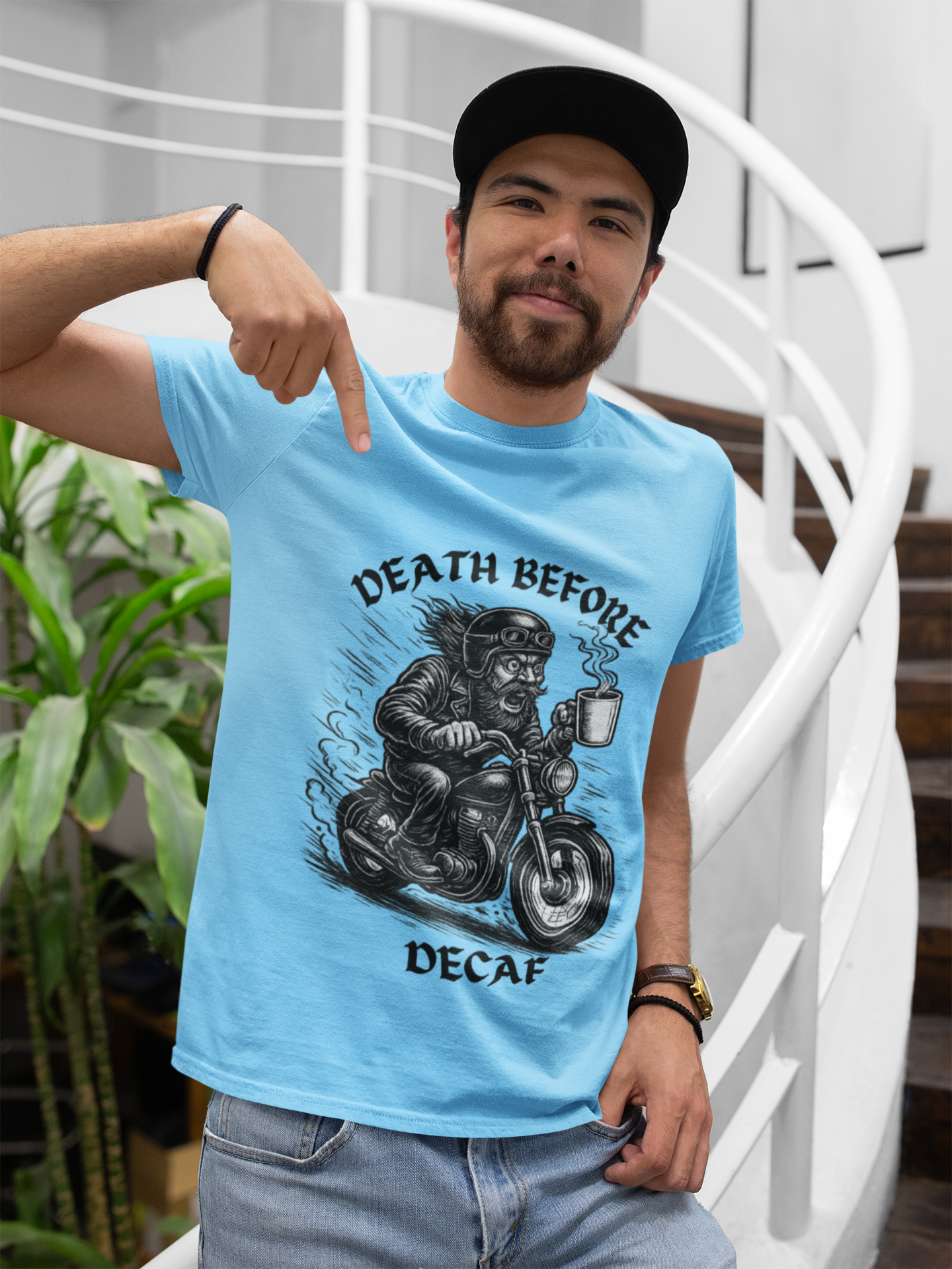 Unisex Heavy Cotton Tee - Death Before Decaf, Coffee Lover Shirt, Biker Tee, Unique Gift, Motorcycle Enthusiast Apparel