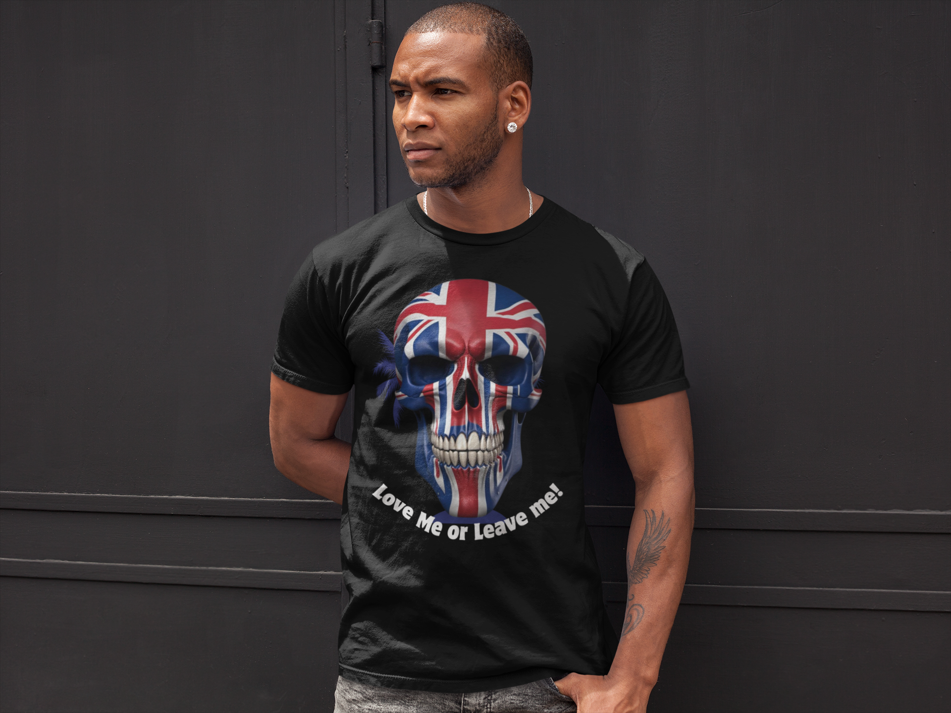 Patriotic British Skull Graphic Tee - Love Me or Leave Me, Casual Wear, Gift for Him/Her, Rock Style, Band Merchandise Round neck