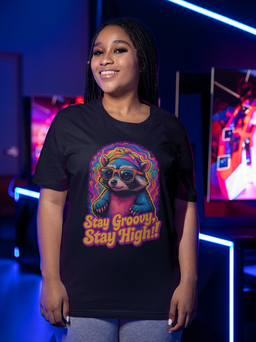 Stay Groovy Raccoon Tee - Unisex Jersey Short Sleeve T-Shirt