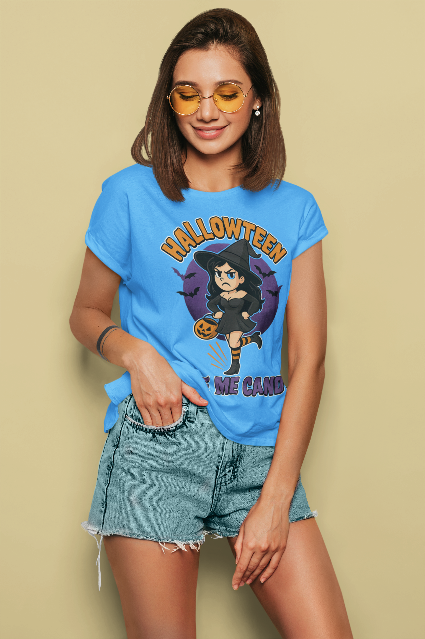 Halloween Witch Give Me Candy T-Shirt, Unisex Softstyle Tee for Halloween Parties, Costume, Gift, Spooky Season