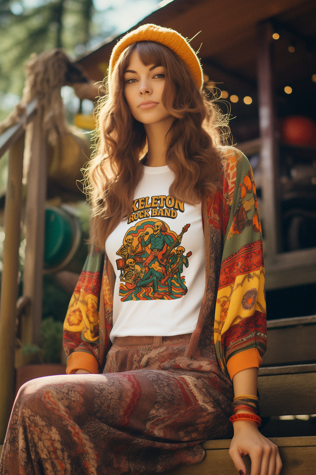 Retro Skeleton Rock Band Tee, Unisex Heavy Cotton Shirt, Halloween Costume, Music Lover Gift, Fun Graphic T-Shirt, Vintage Style Tee