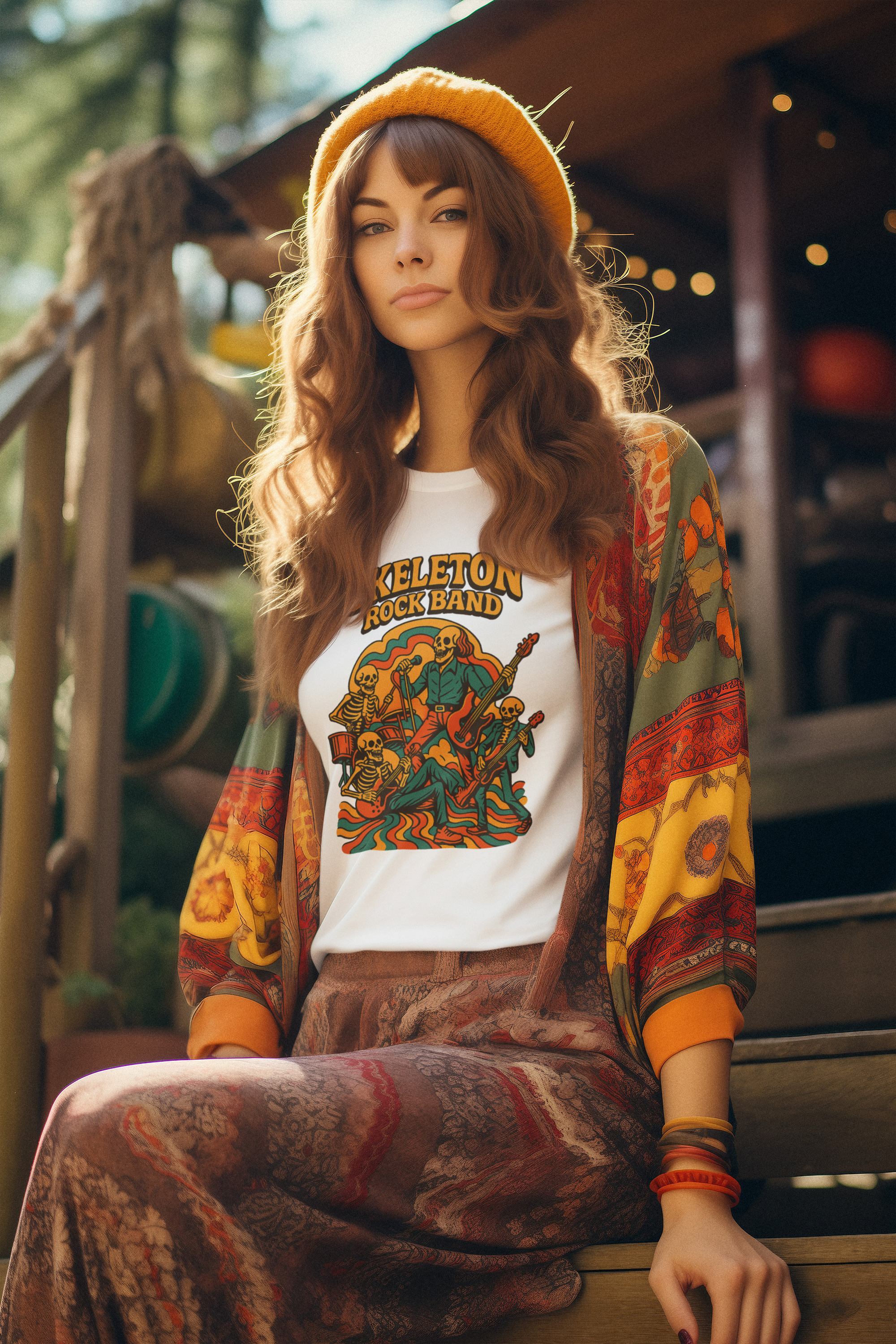 Retro Skeleton Rock Band Tee, Unisex Heavy Cotton Shirt, Halloween Costume, Music Lover Gift, Fun Graphic T-Shirt, Vintage Style Tee
