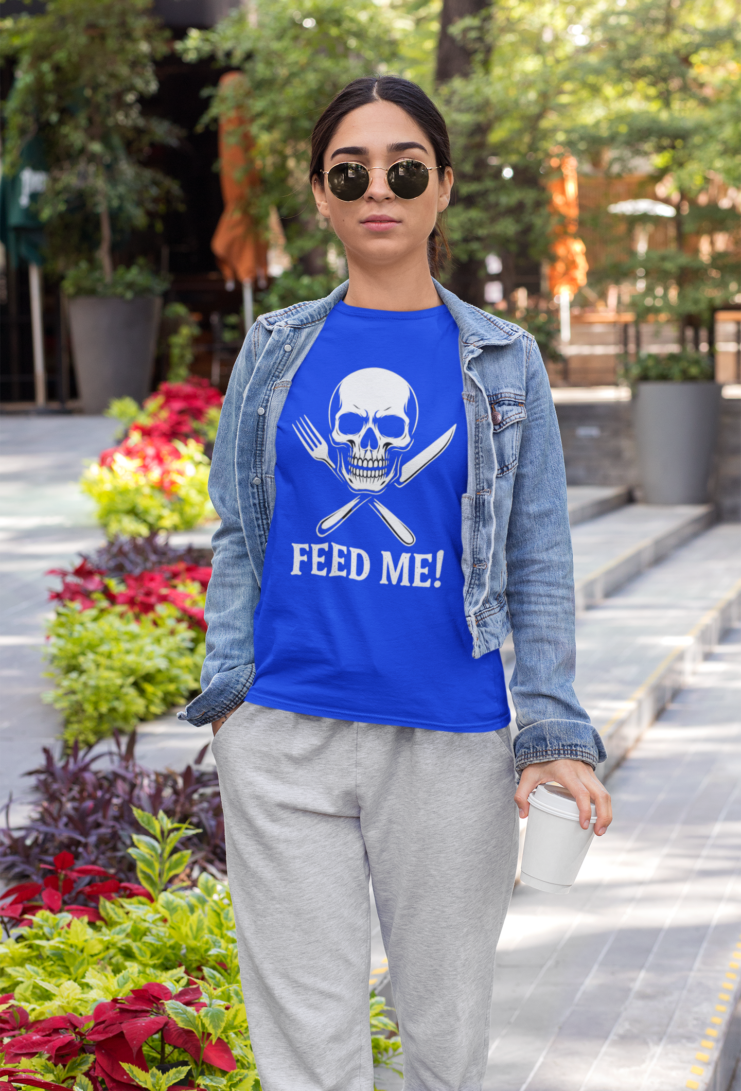 Skull & Fork Unisex Heavy Cotton Tee - Feed Me Graphic Shirt, Halloween Apparel, Casual Wear, Gift for Food Lovers, Trendy T-Shirt