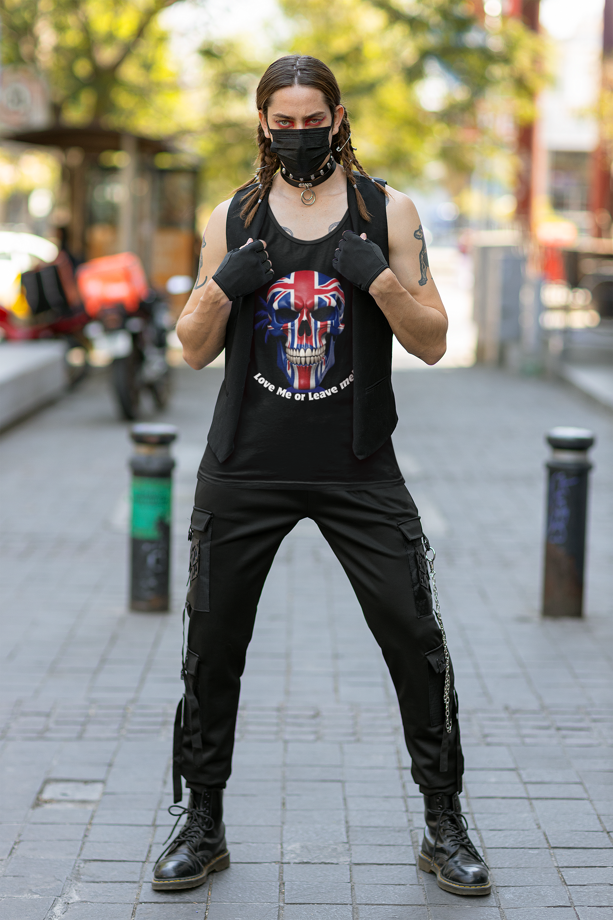 Union Jack Skull Unisex Jersey Tank - Love Me or Leave Me, Festival Top, Summer Wear, Music Event Shirt, Edgy Fashion