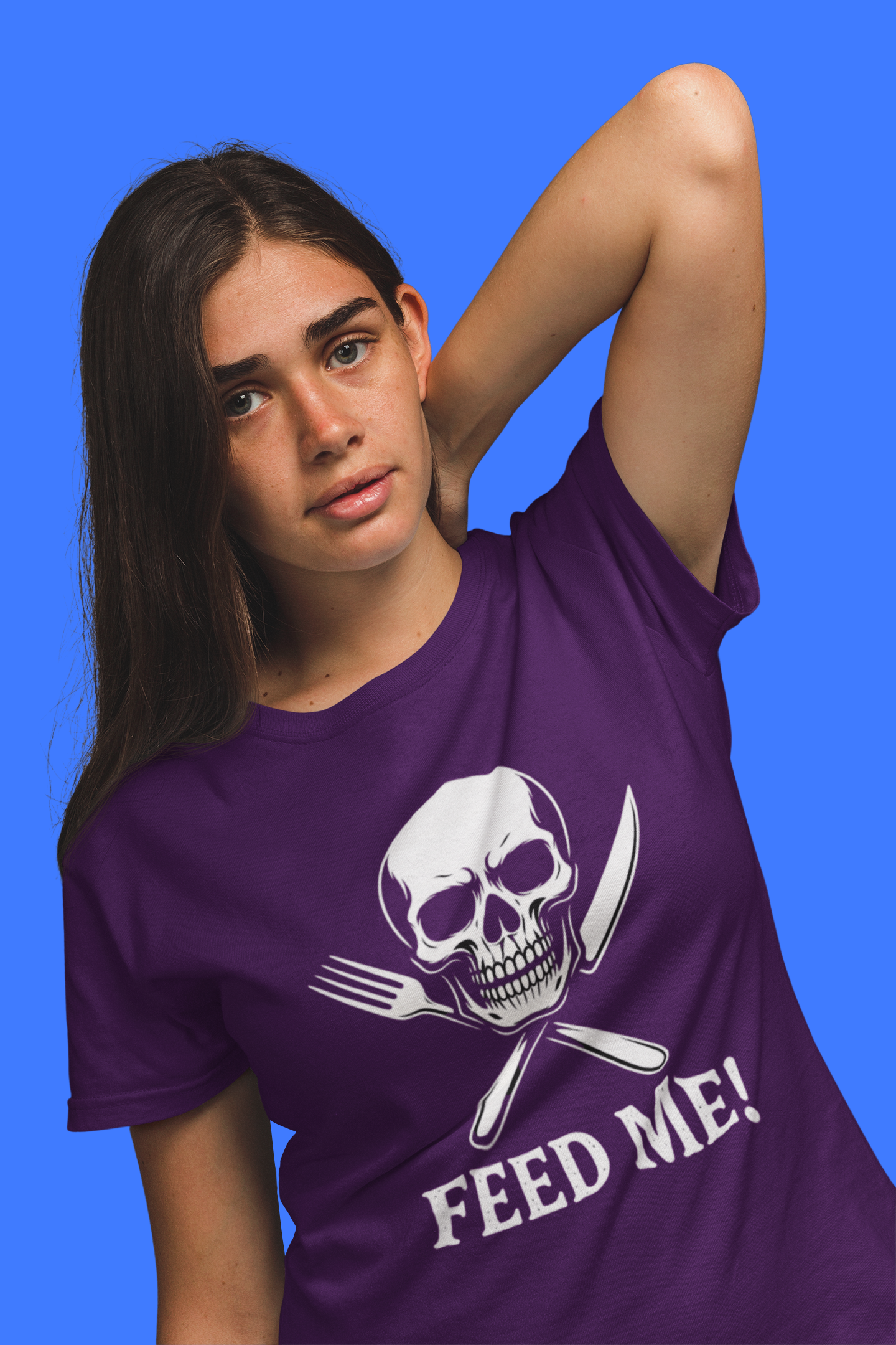 Skull & Fork Unisex Heavy Cotton Tee - Feed Me Graphic Shirt, Halloween Apparel, Casual Wear, Gift for Food Lovers, Trendy T-Shirt