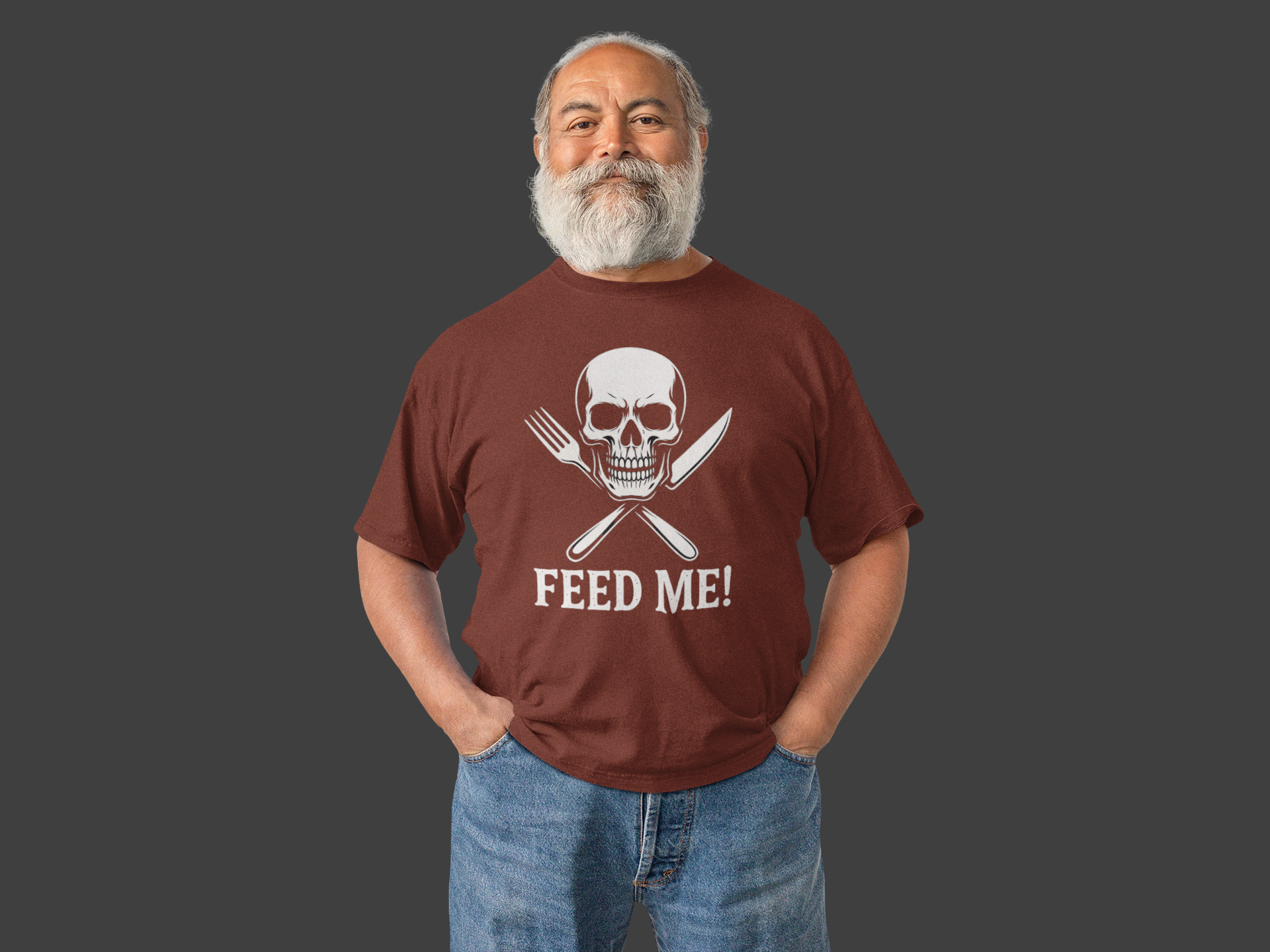 Skull & Fork Unisex Heavy Cotton Tee - Feed Me Graphic Shirt, Halloween Apparel, Casual Wear, Gift for Food Lovers, Trendy T-Shirt
